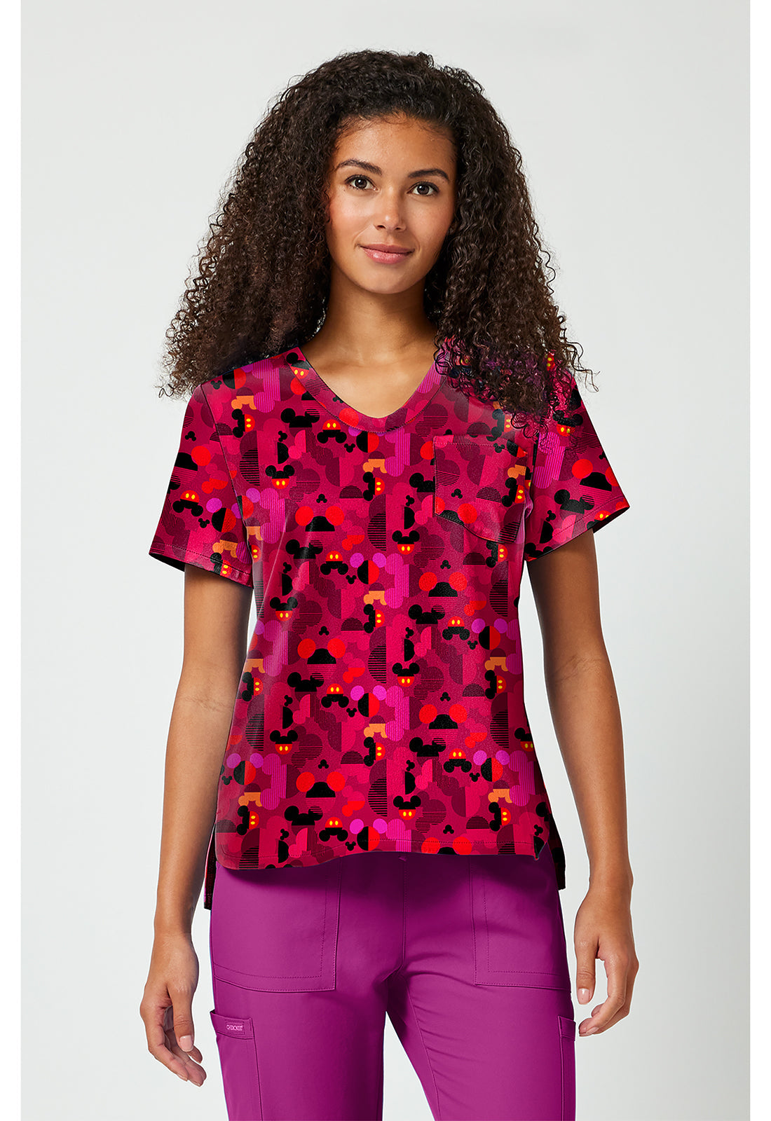 Tooniforms TF797 Women's Print V-Neck Scrub Top Ears A Geo
