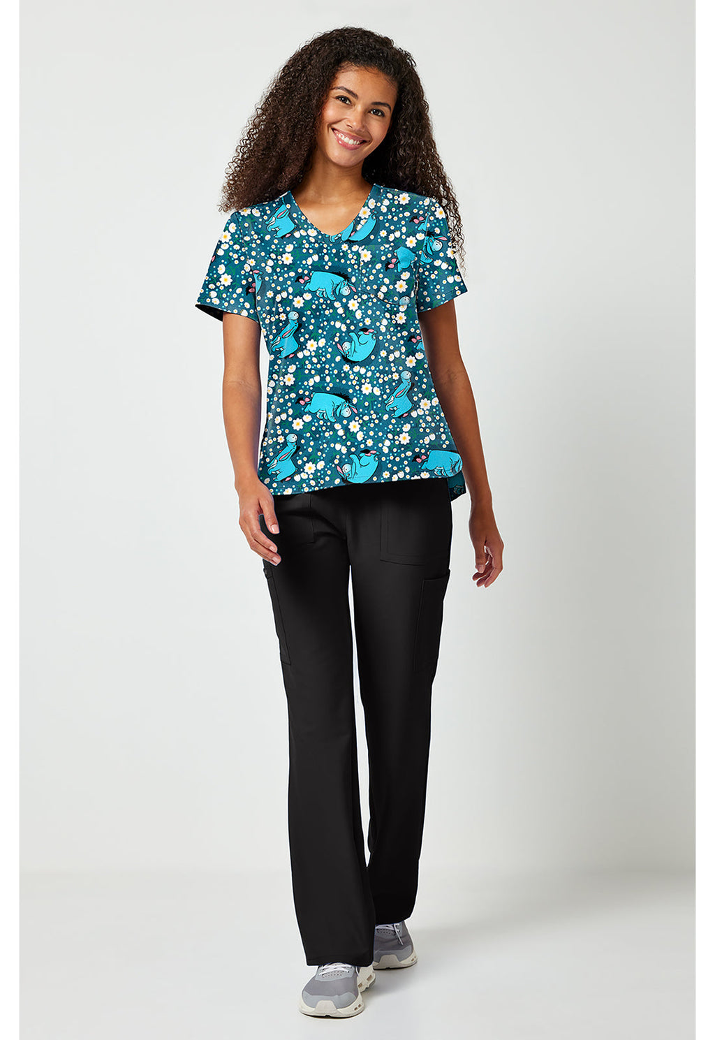 Tooniforms TF797 Women's Print V-Neck Scrub Top Eeyore Fields