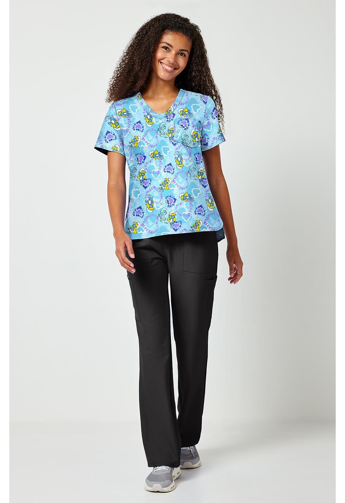 Tooniforms TF797 Women's Print V-Neck Scrub Top Smurfette Vibes