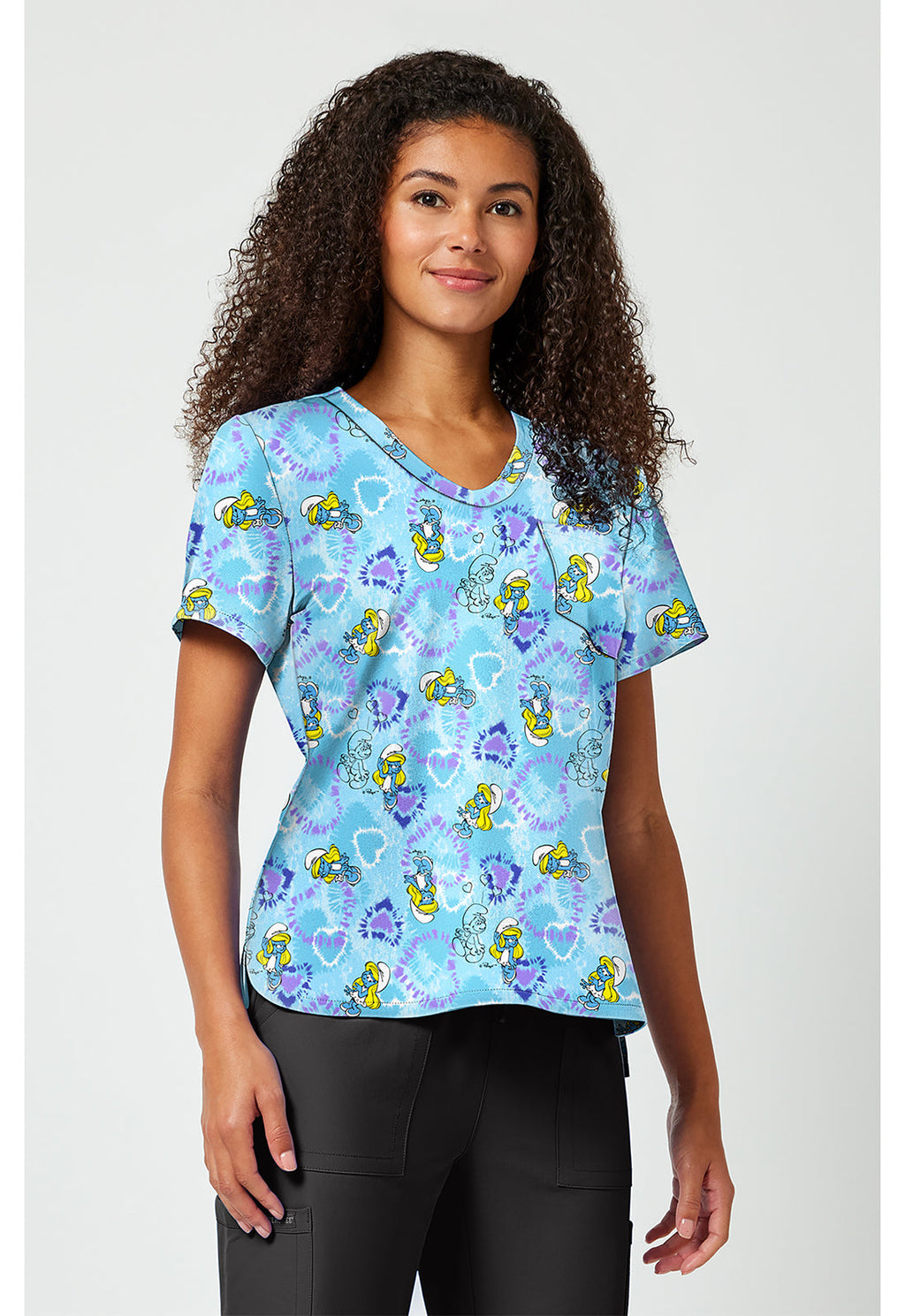 Tooniforms TF797 Women's Print V-Neck Scrub Top Smurfette Vibes