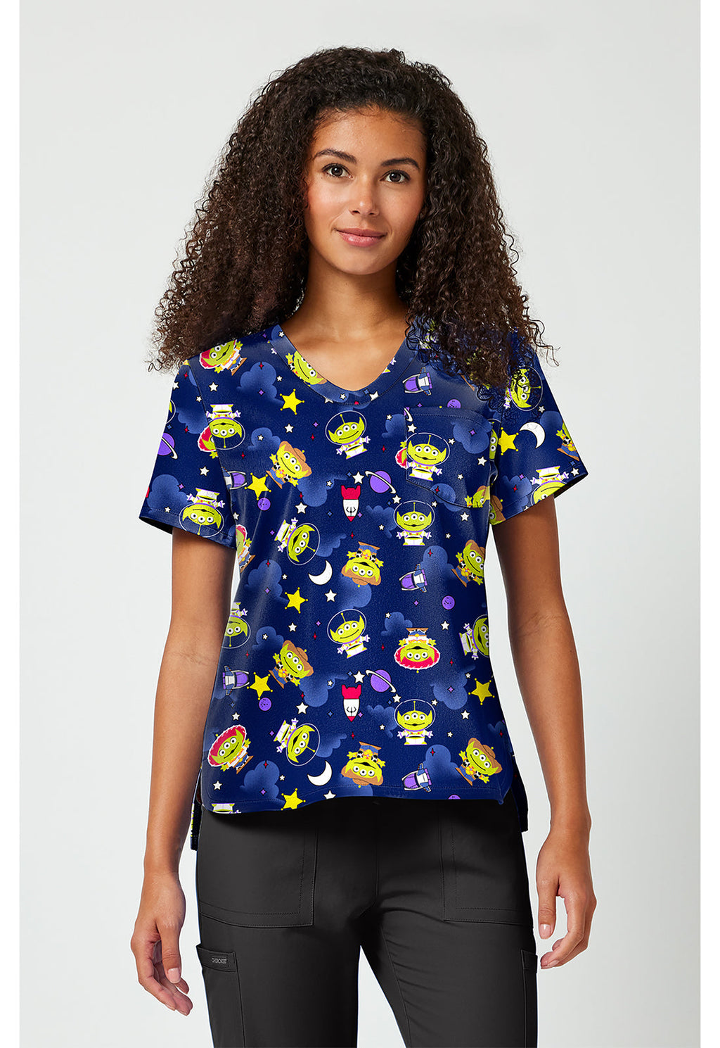 Tooniforms TF797 Women's Print V-Neck Scrub Top Alien In Disguise