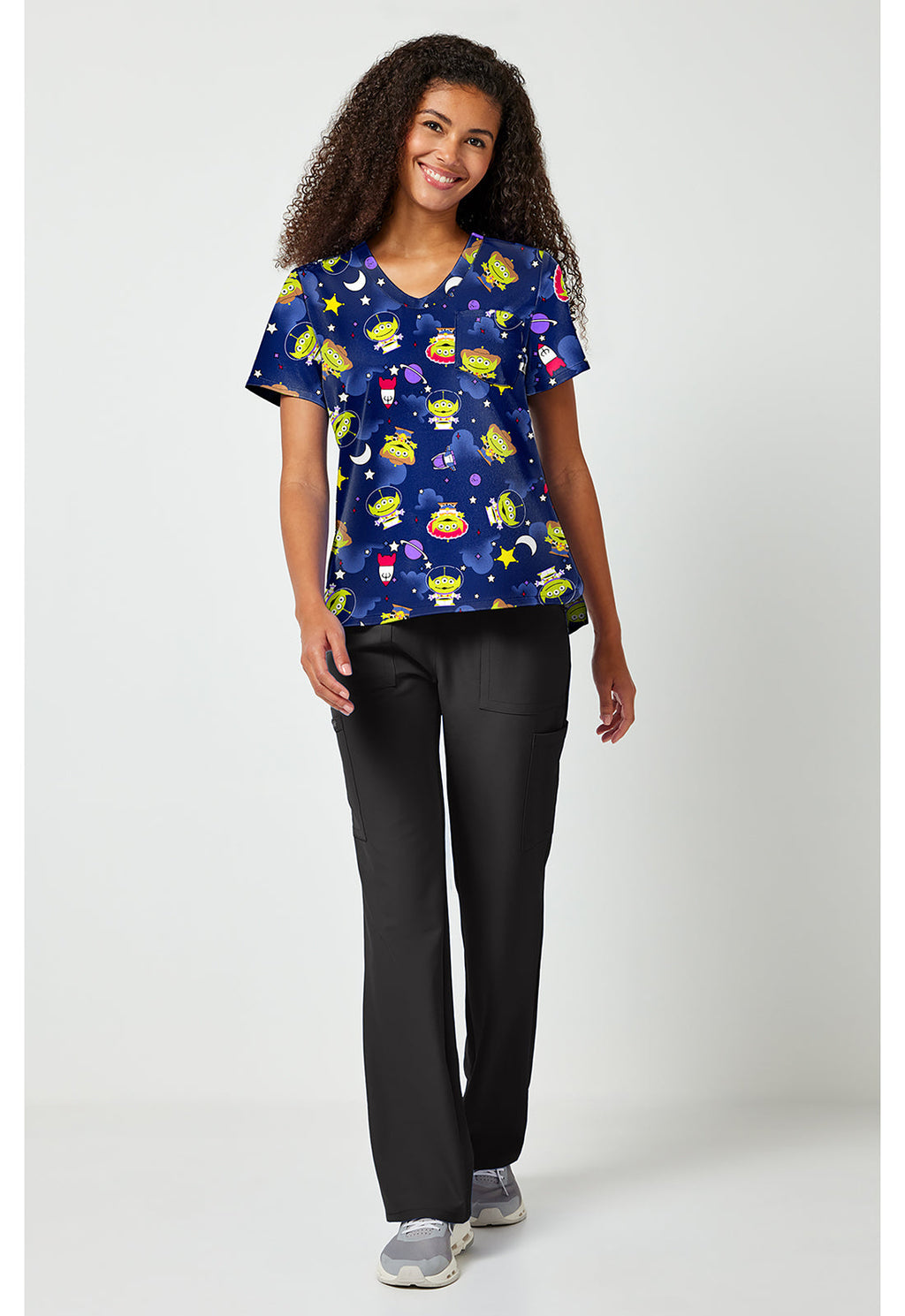 Tooniforms TF797 Women's Print V-Neck Scrub Top Alien In Disguise