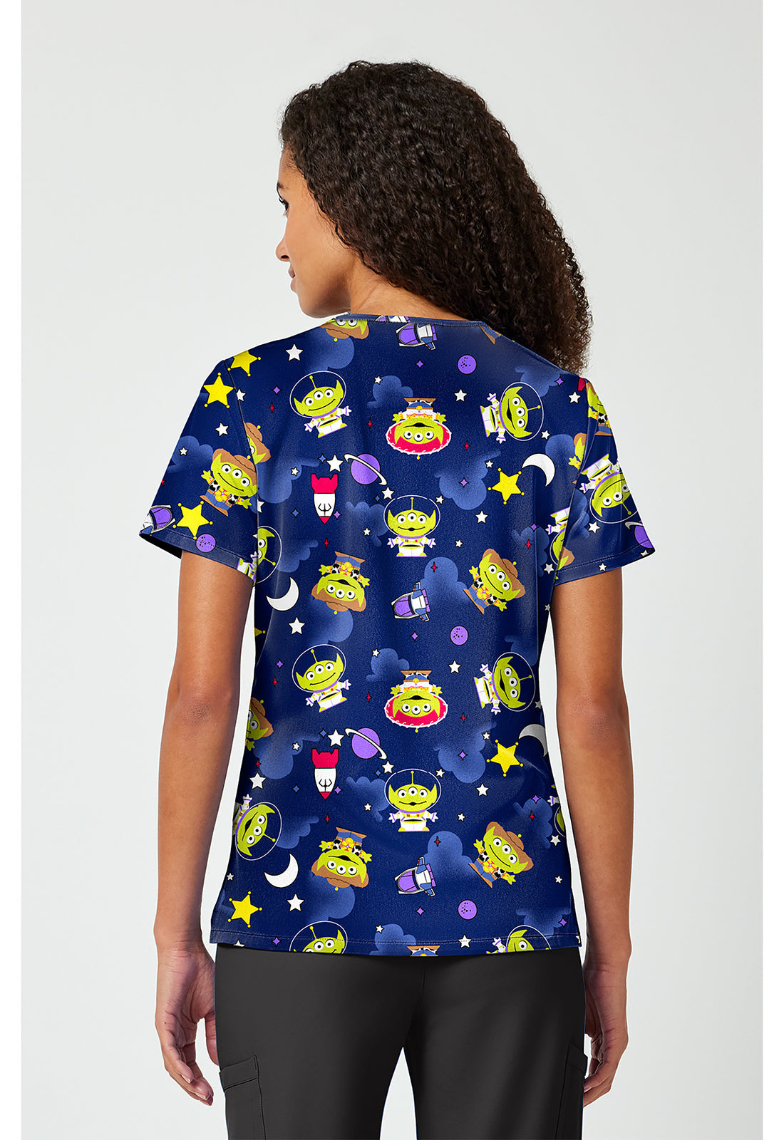 Tooniforms TF797 Women's Print V-Neck Scrub Top Alien In Disguise