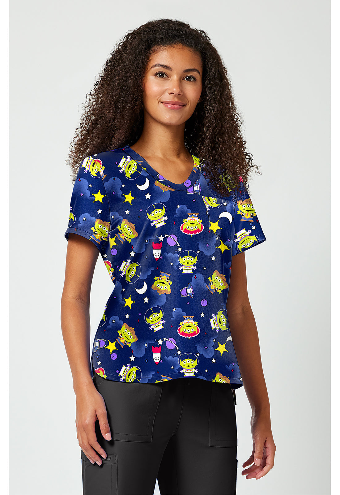Tooniforms TF797 Women's Print V-Neck Scrub Top Alien In Disguise