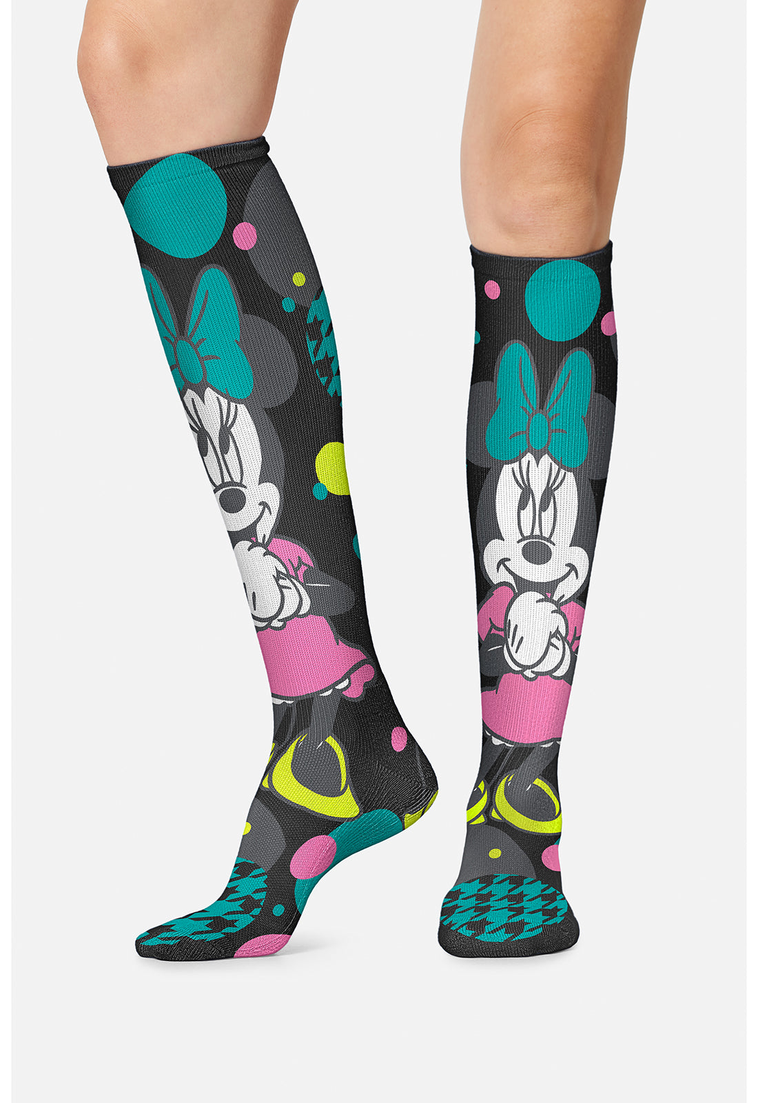 Tooniforms Legwear TPRINTSUPPOR Women's 10-15mmHg Compression Socks Minnie Houndstooth