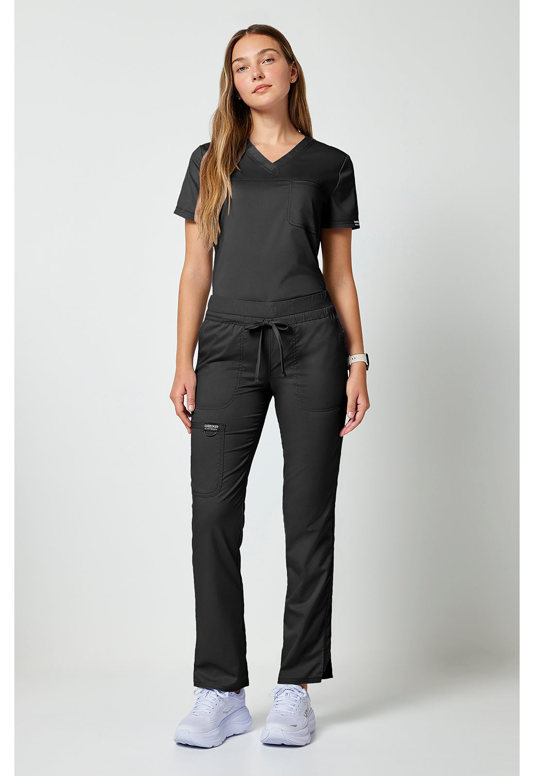Workwear Revolution WW105 Women's Mid Rise Tapered Leg Drawstring Scrub Pants Black
