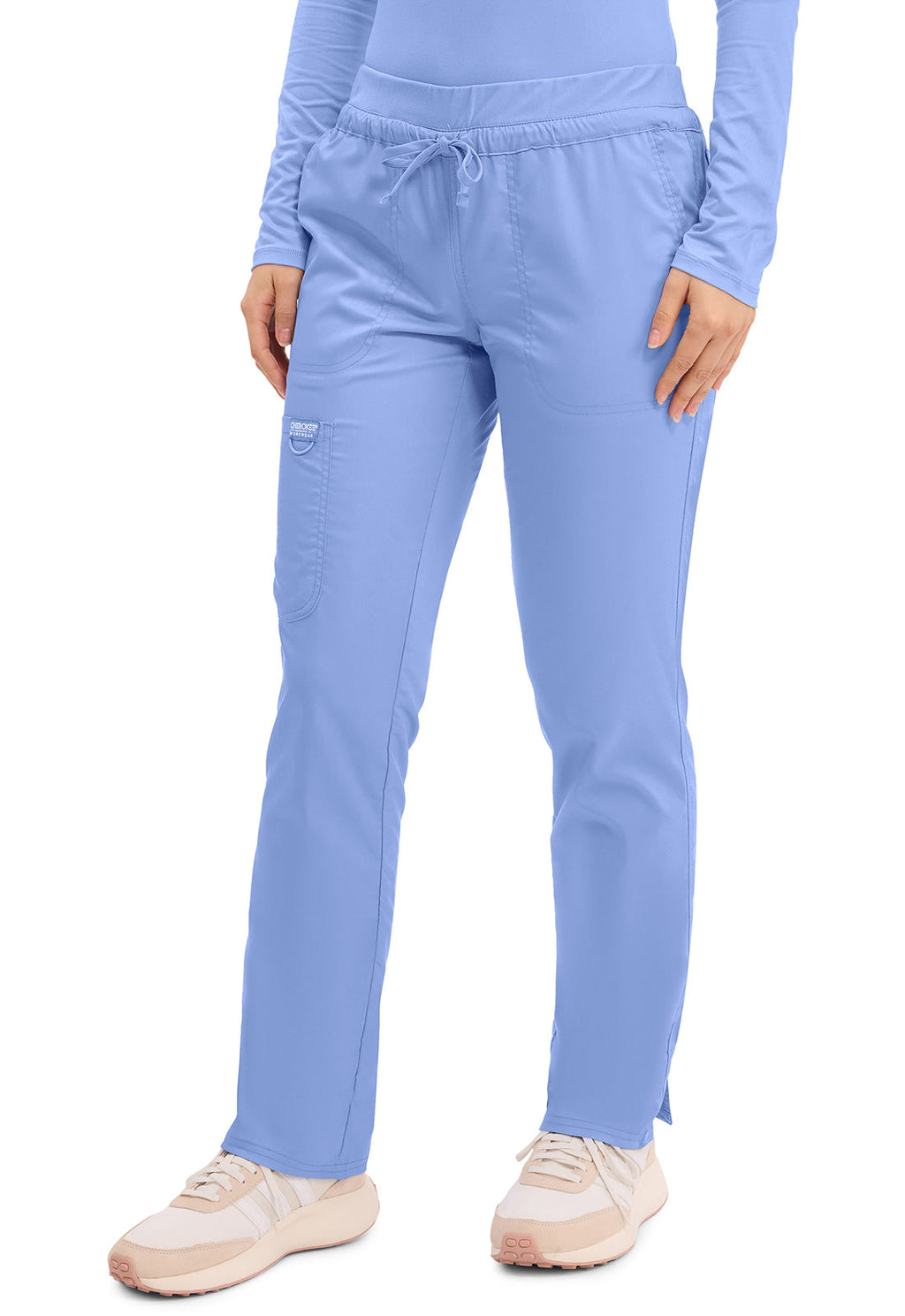 Workwear Revolution WW105 Women's Mid Rise Tapered Leg Drawstring Scrub Pants Ciel Blue