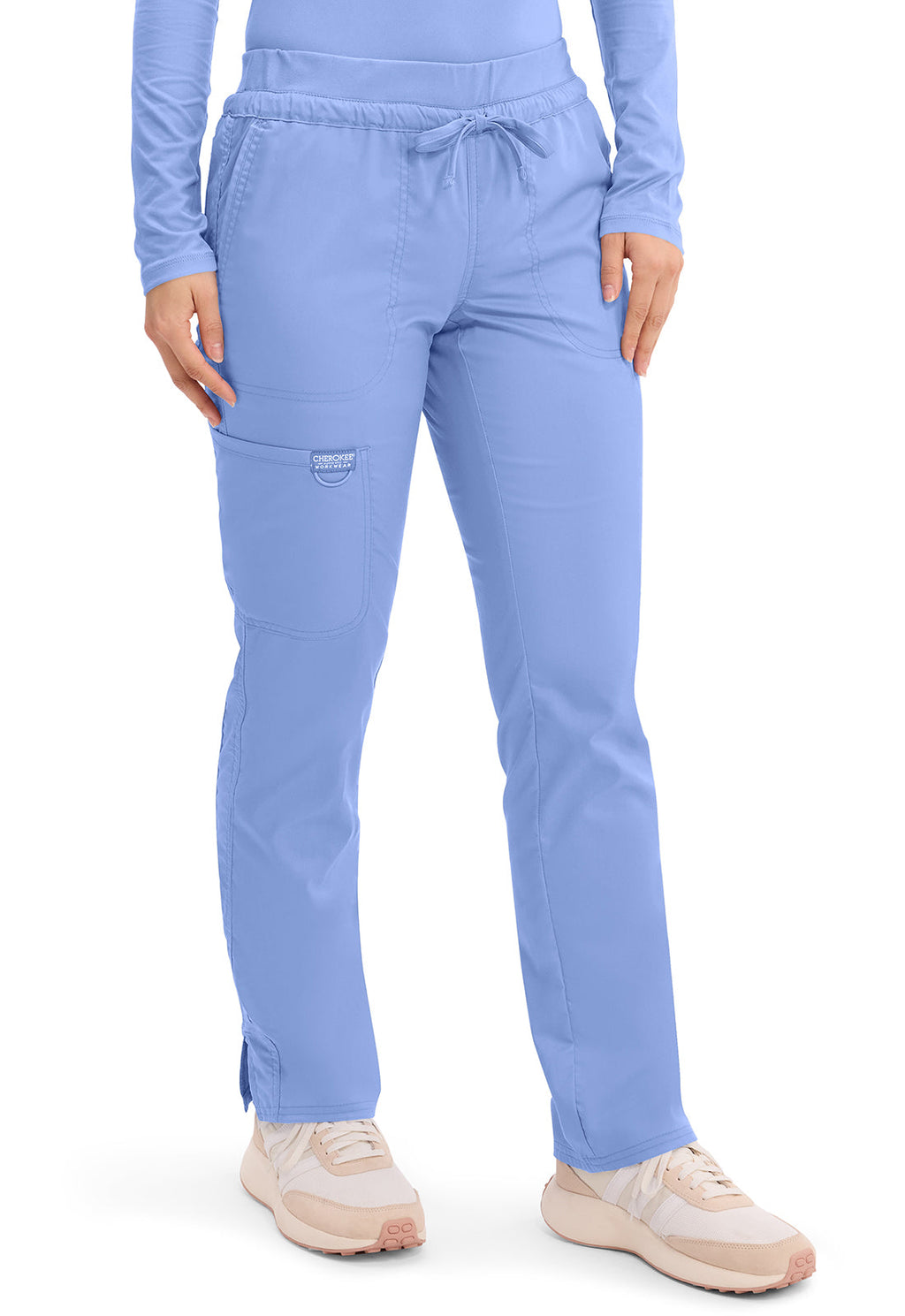 Workwear Revolution WW105 Women's Mid Rise Tapered Leg Drawstring Scrub Pants Ciel Blue