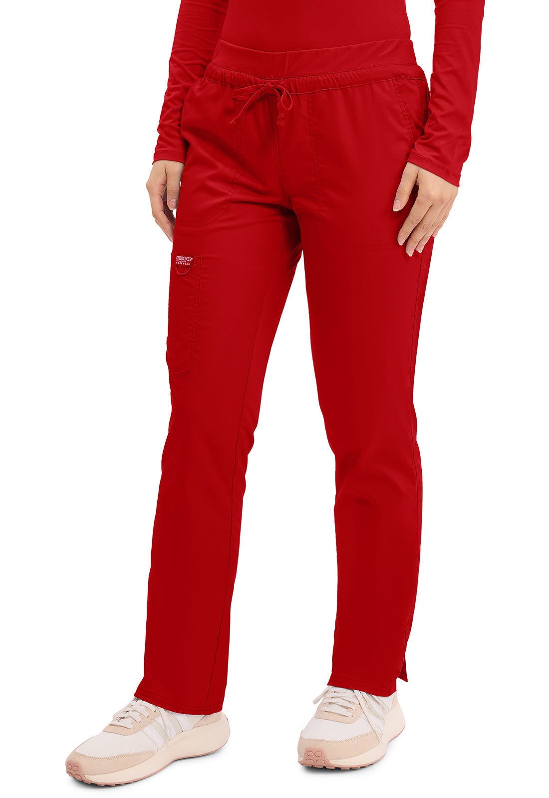 Workwear Revolution WW105 Women's Mid Rise Tapered Leg Drawstring Scrub Pants Red