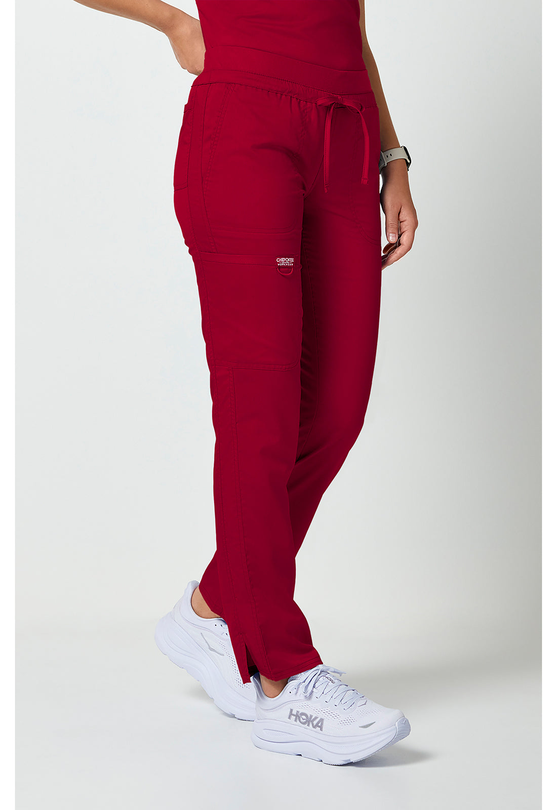 Workwear Revolution WW105 Women's Mid Rise Tapered Leg Drawstring Scrub Pants Red