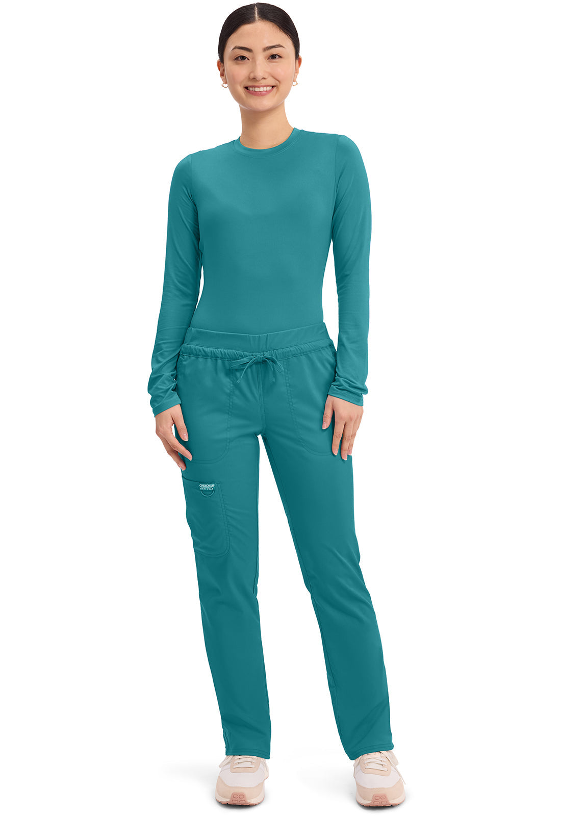 Workwear Revolution WW105 Women's Mid Rise Tapered Leg Drawstring Scrub Pants Teal Blue