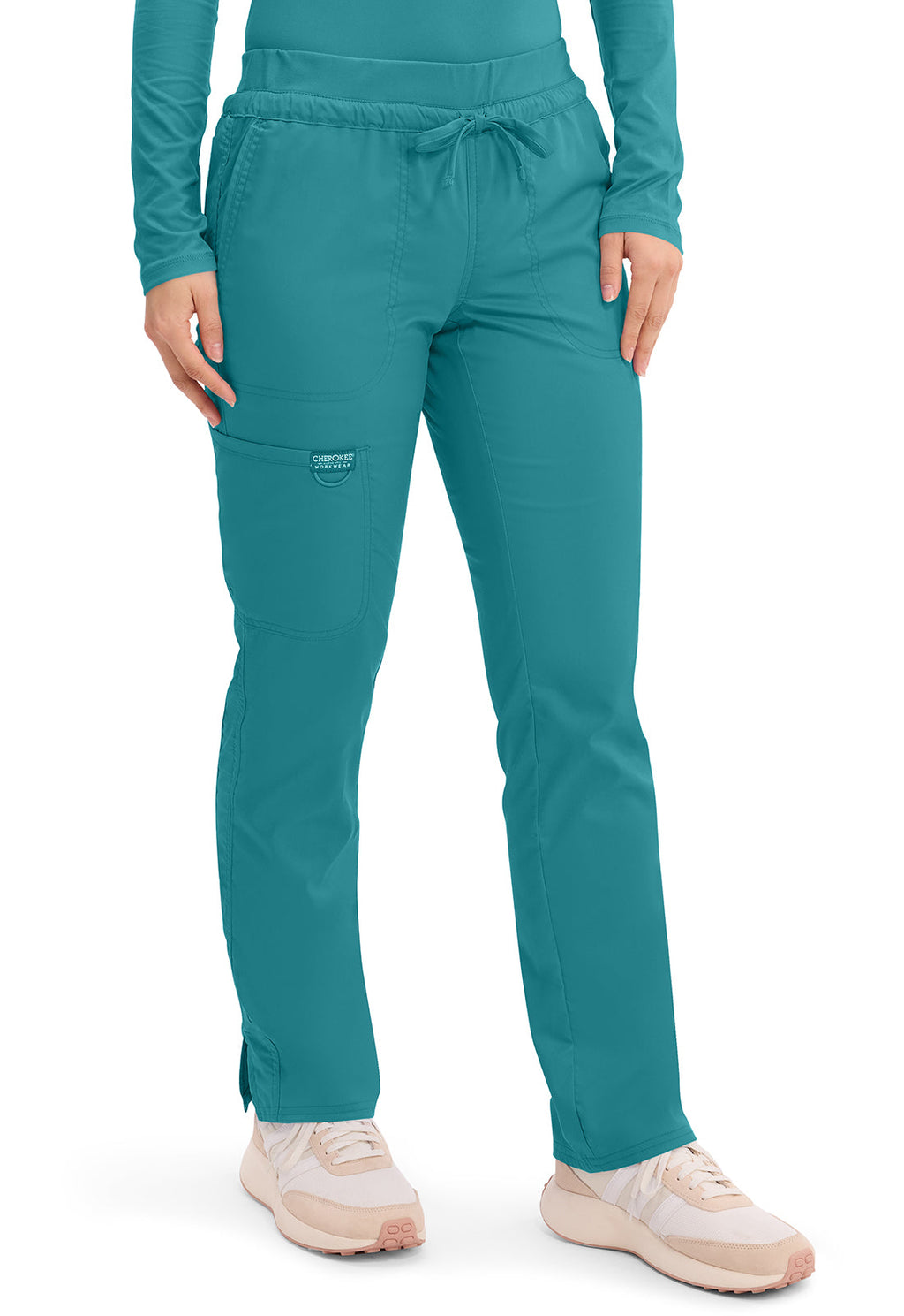 Workwear Revolution WW105 Women's Mid Rise Tapered Leg Drawstring Scrub Pants Teal Blue