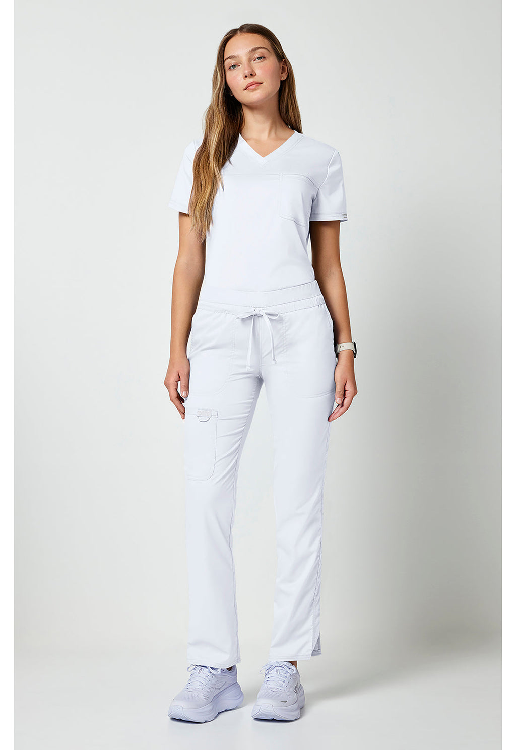 Workwear Revolution WW105 Women's Mid Rise Tapered Leg Drawstring Scrub Pants White