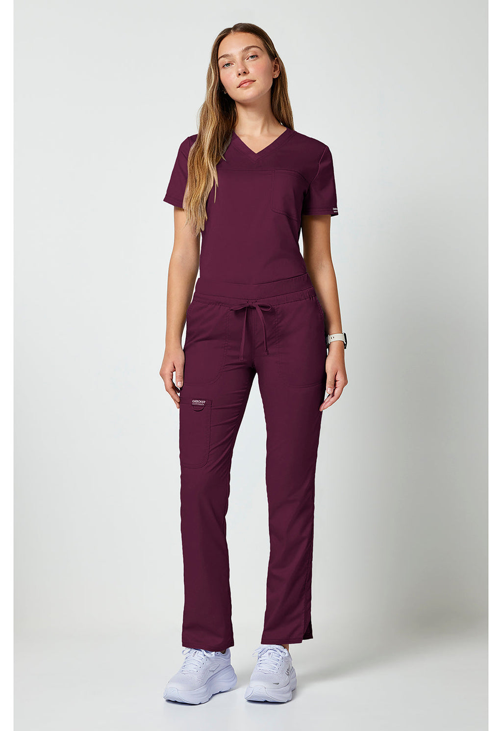 Workwear Revolution WW105 Women's Mid Rise Tapered Leg Drawstring Scrub Pants Wine