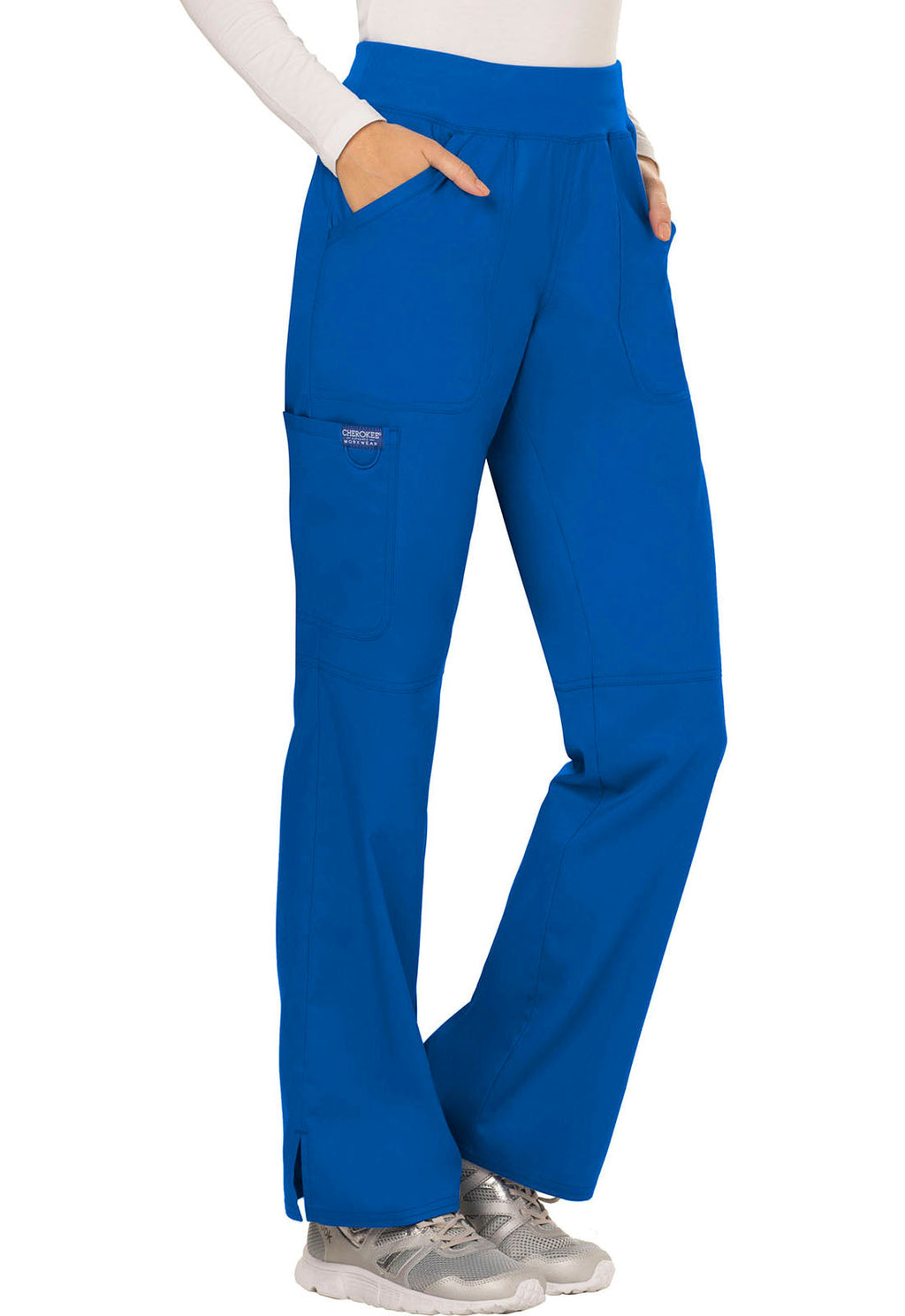 Revolution WW110 Mid Rise Straight Leg Pull-on Pants Royal Model Image Left Side | Cherokee Workwear