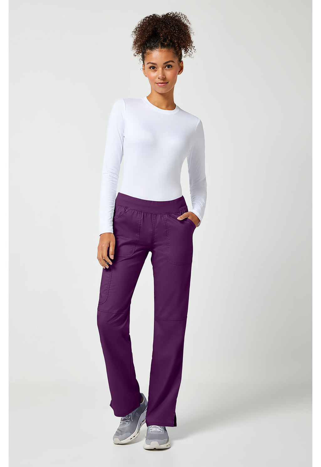 Workwear Revolution WW110 Women's Mid Rise Straight Leg Pull-on Scrub Pants Eggplant