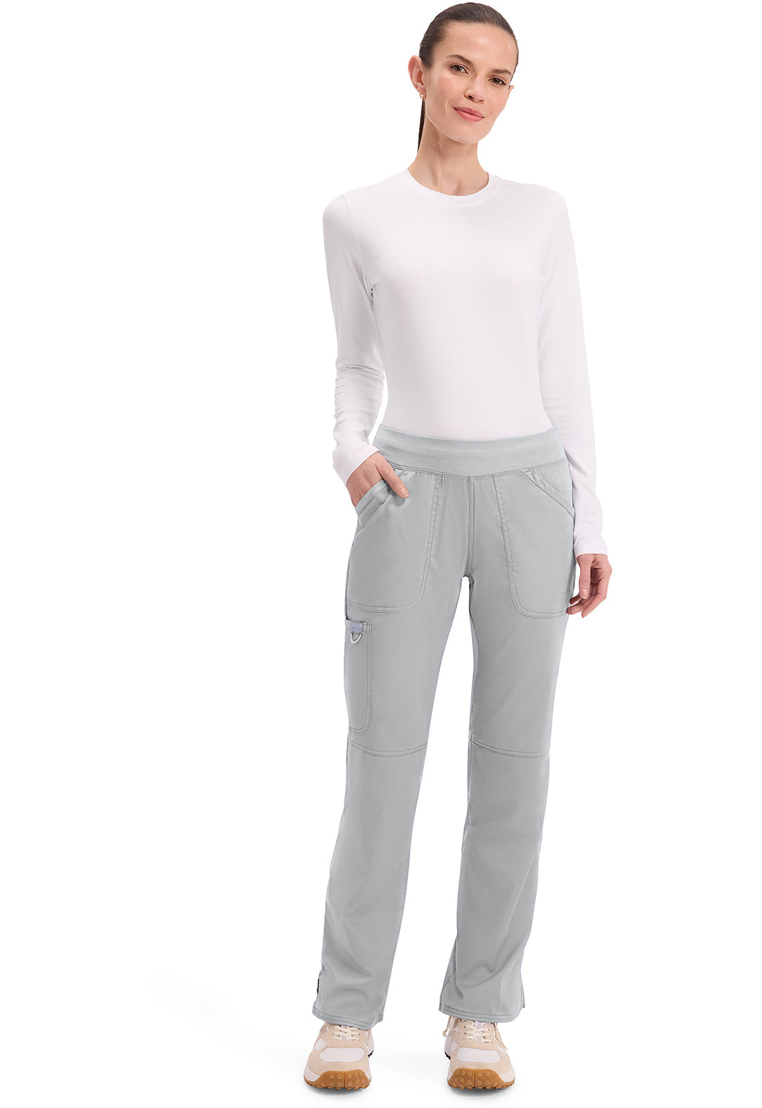 Workwear Revolution WW110 Women's Mid Rise Straight Leg Pull-on Scrub Pants Grey