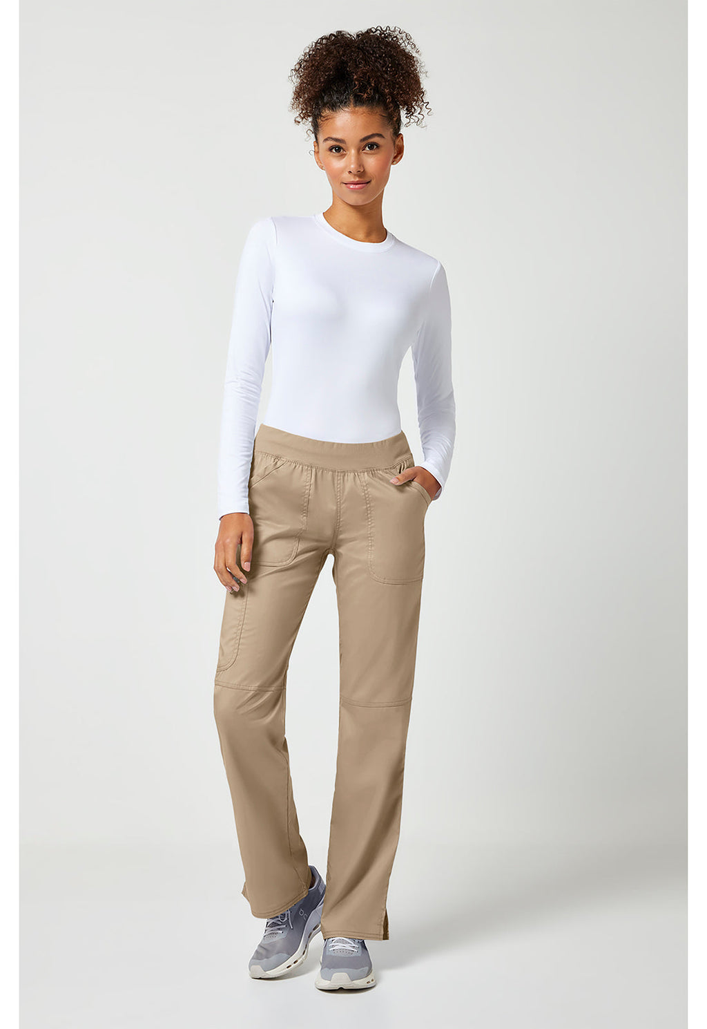 Workwear Revolution WW110 Women's Mid Rise Straight Leg Pull-on Scrub Pants Khaki