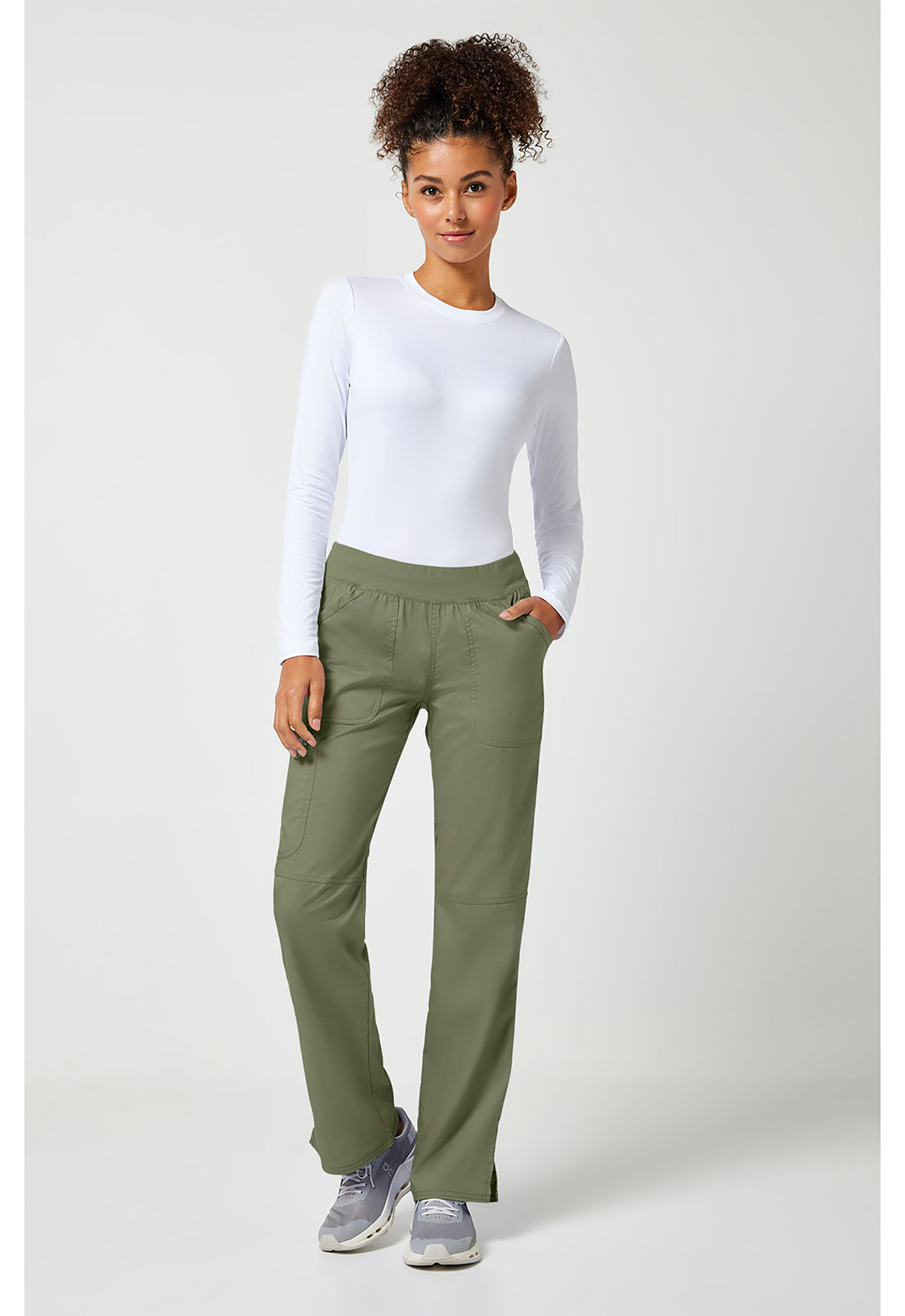 Workwear Revolution WW110 Women's Mid Rise Straight Leg Pull-on Scrub Pants Olive