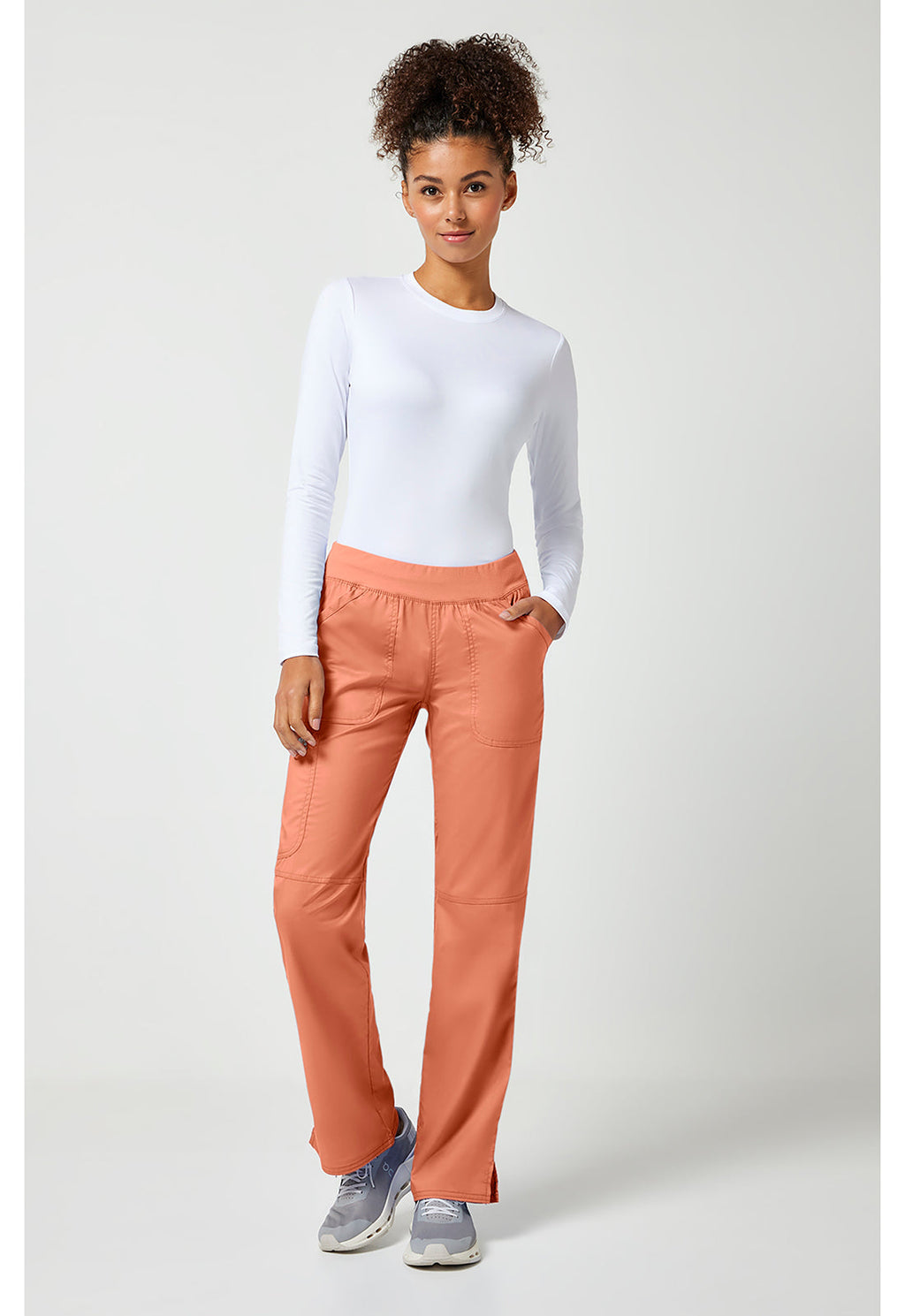Workwear Revolution WW110 Women's Mid Rise Straight Leg Pull-on Scrub Pants Papaya Juice
