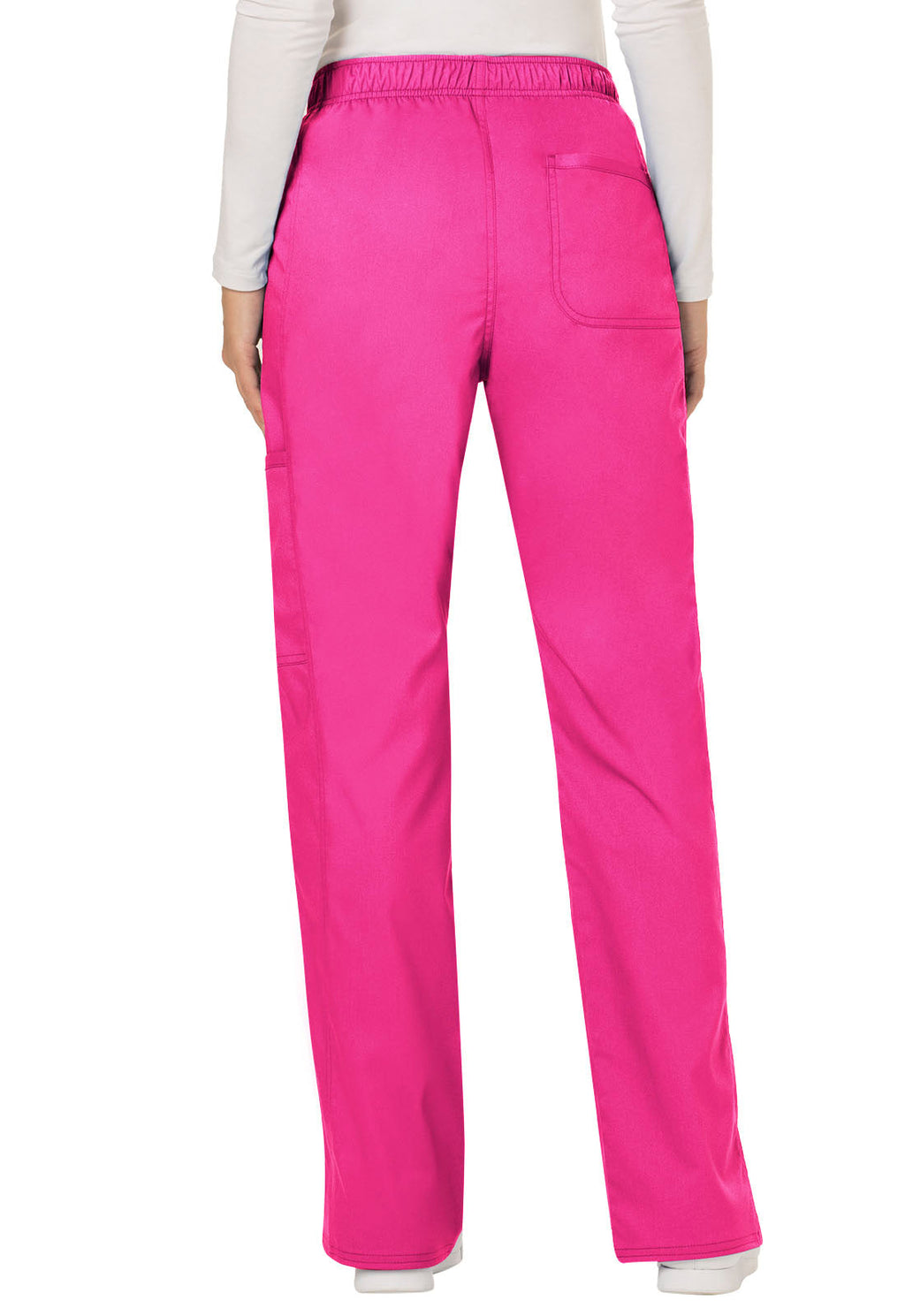 Revolution WW120 Mid Rise Moderate Flare Drawstring Pants Electric Pink Model Image Back | Cherokee Workwear