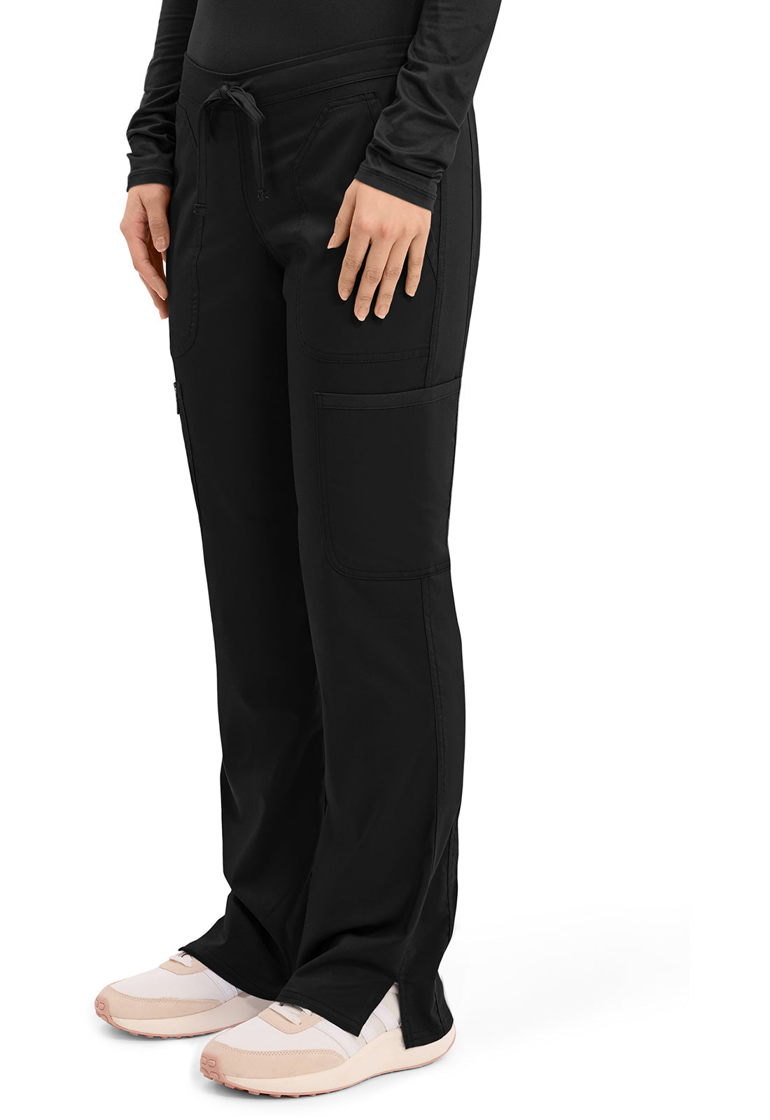 Workwear Revolution WW120 Women's Mid Rise Moderate Flare Drawstring Scrub Pants Black