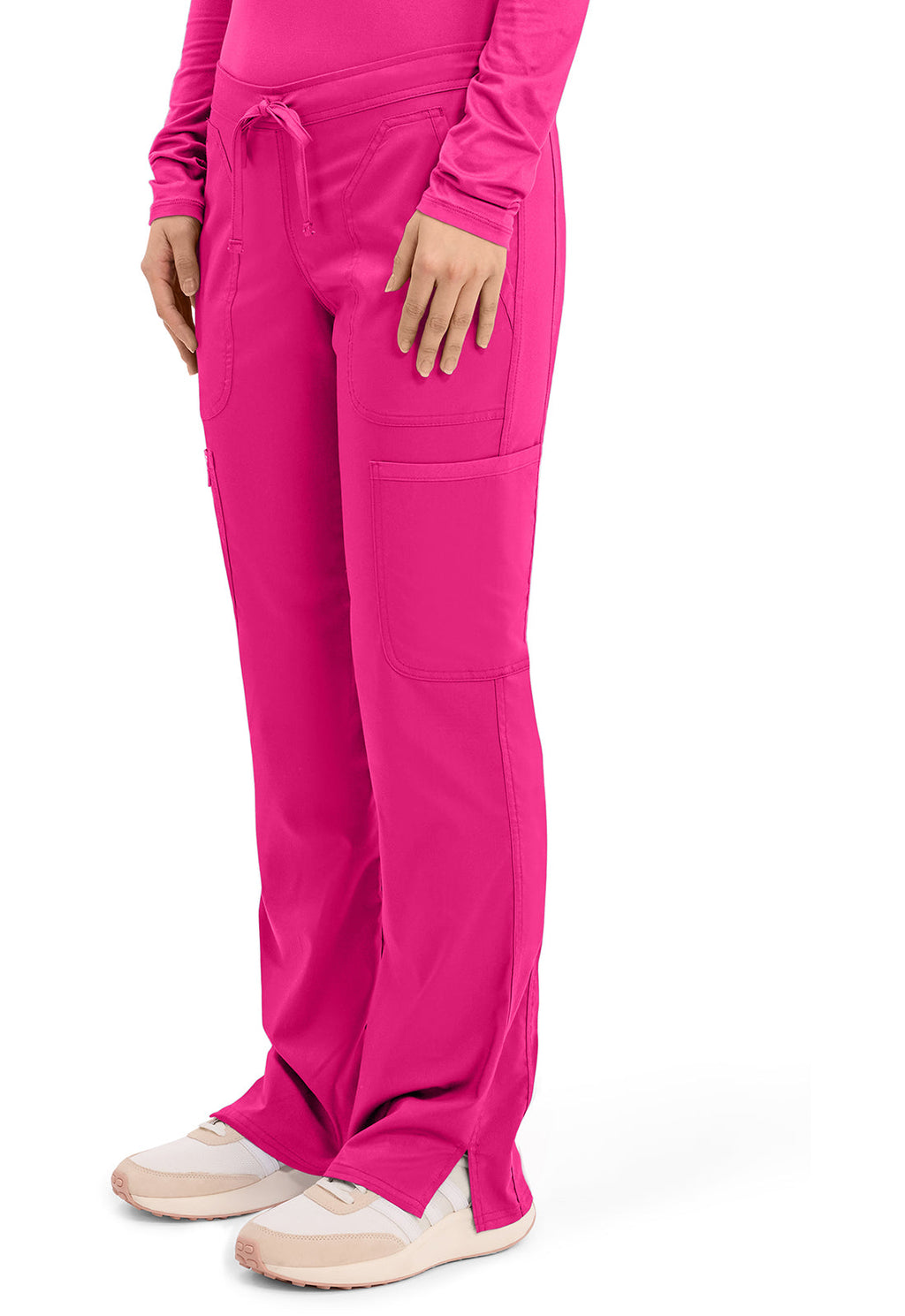 Workwear Revolution WW120 Women's Mid Rise Moderate Flare Drawstring Scrub Pants Electric Pink