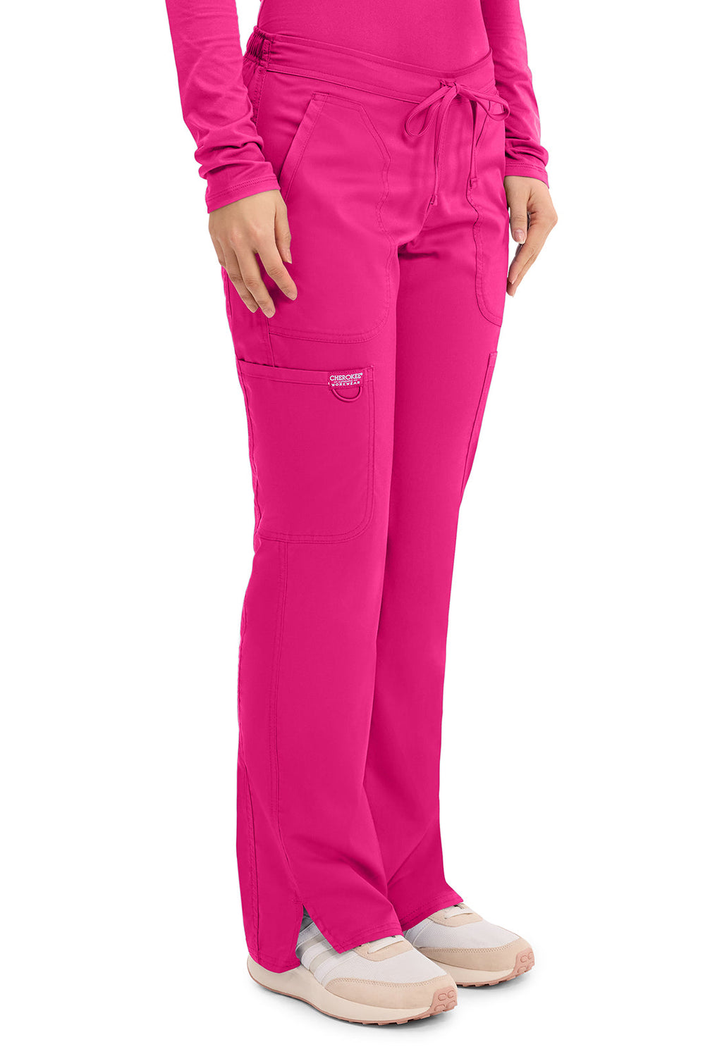 Workwear Revolution WW120 Women's Mid Rise Moderate Flare Drawstring Scrub Pants Electric Pink