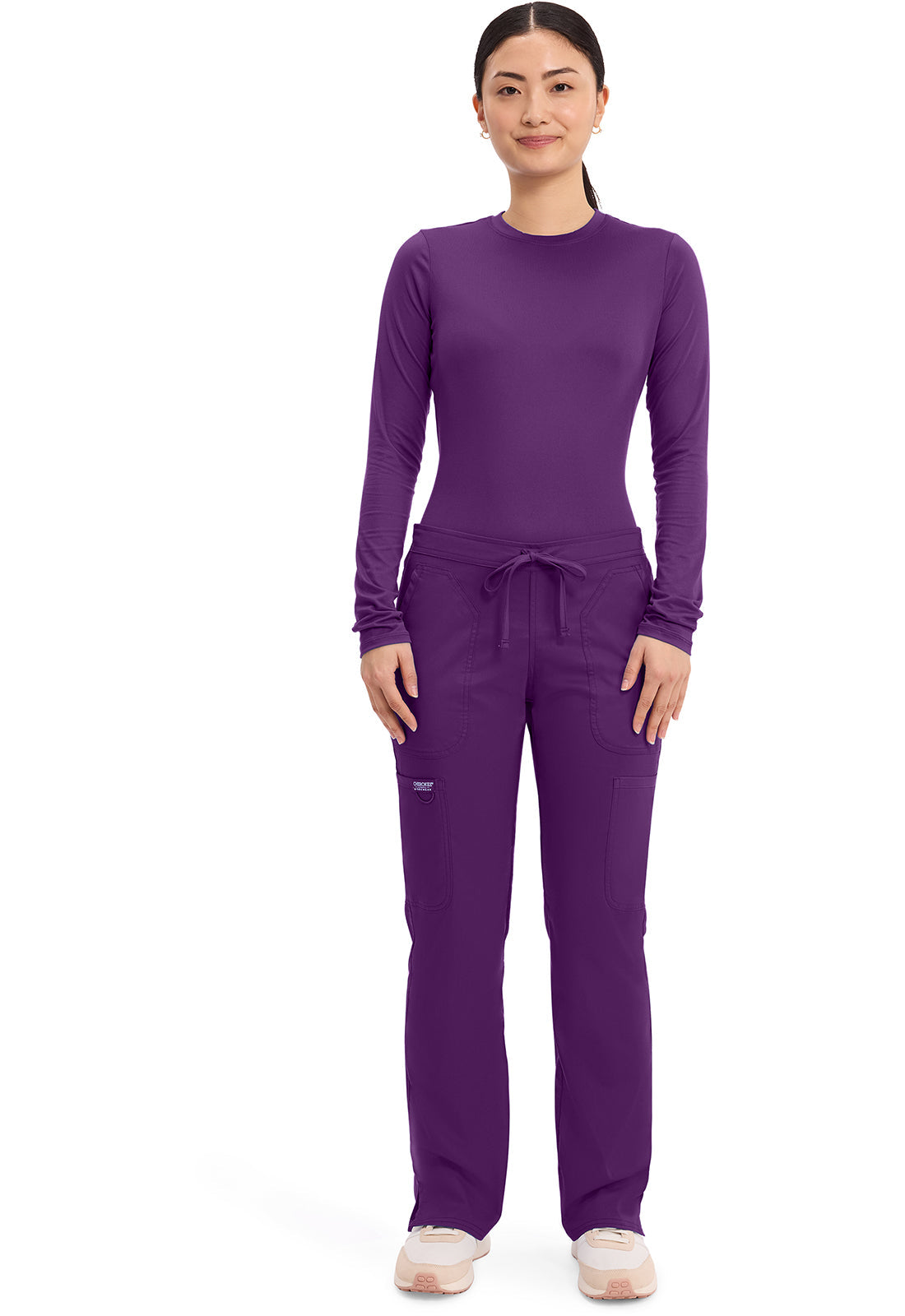 Workwear Revolution WW120 Women's Mid Rise Moderate Flare Drawstring Scrub Pants Eggplant
