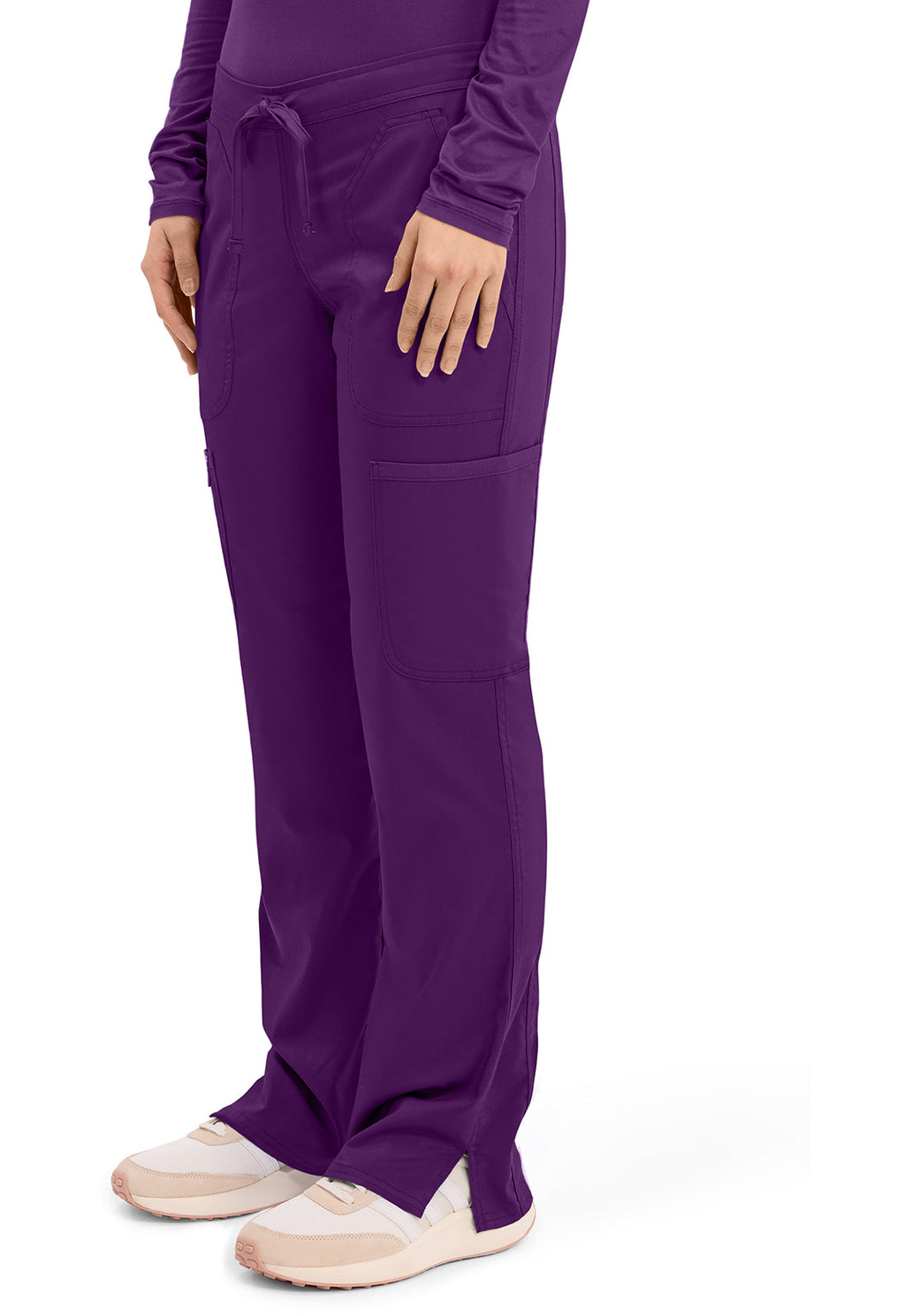 Workwear Revolution WW120 Women's Mid Rise Moderate Flare Drawstring Scrub Pants Eggplant