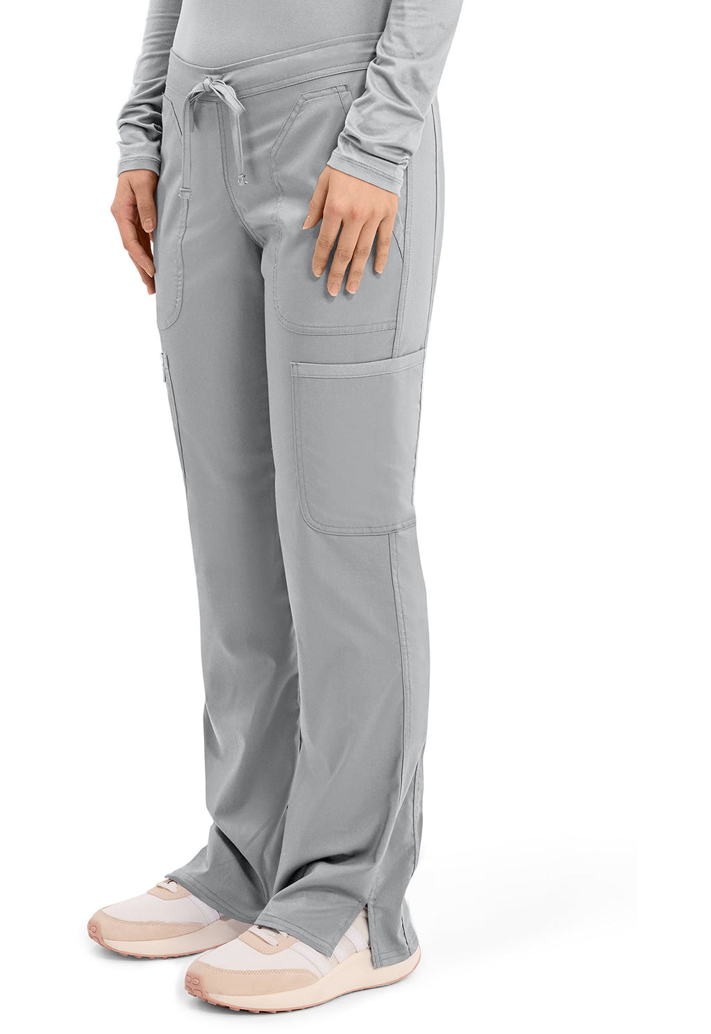 Workwear Revolution WW120 Women's Mid Rise Moderate Flare Drawstring Scrub Pants Grey