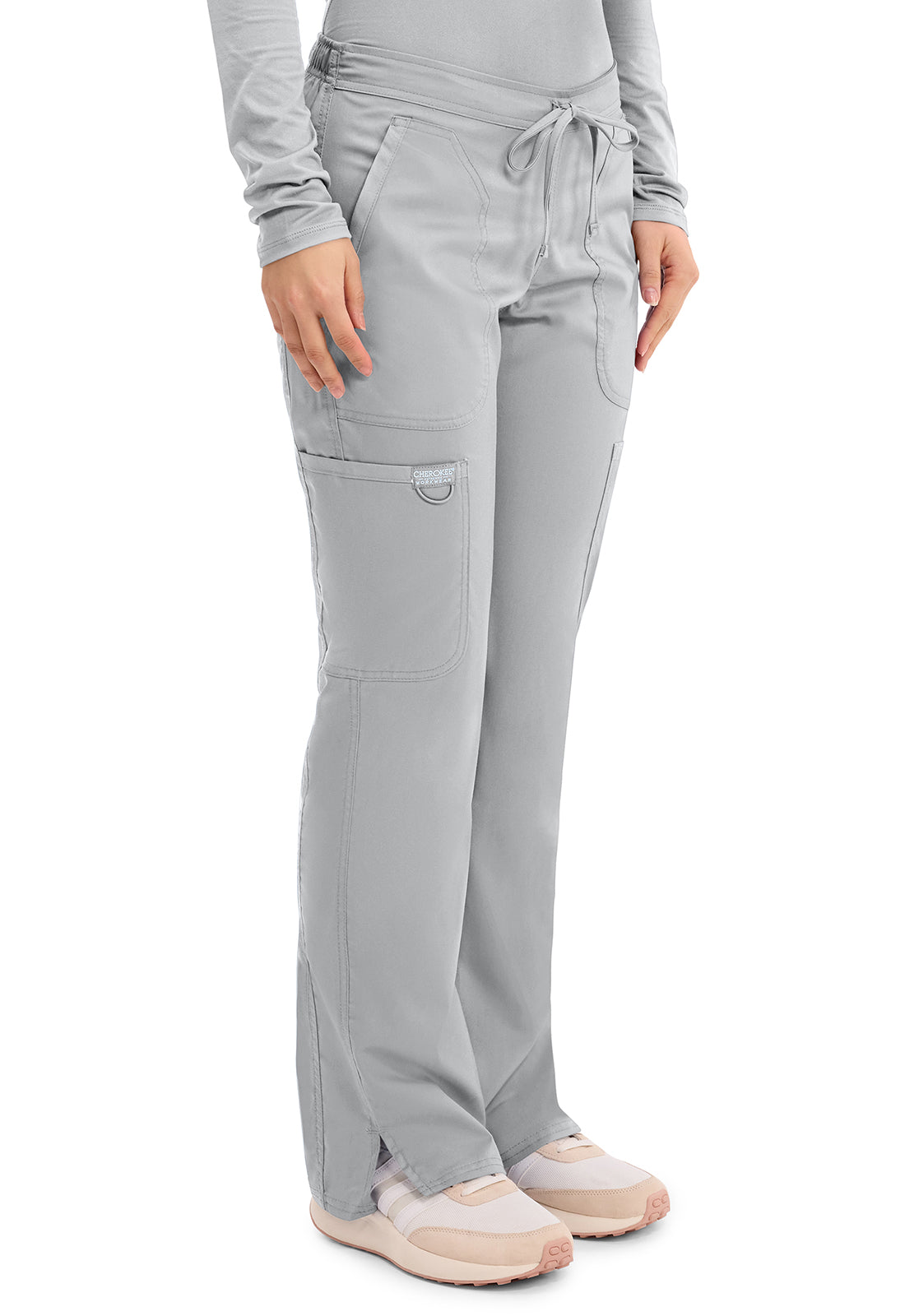 Workwear Revolution WW120 Women's Mid Rise Moderate Flare Drawstring Scrub Pants Grey