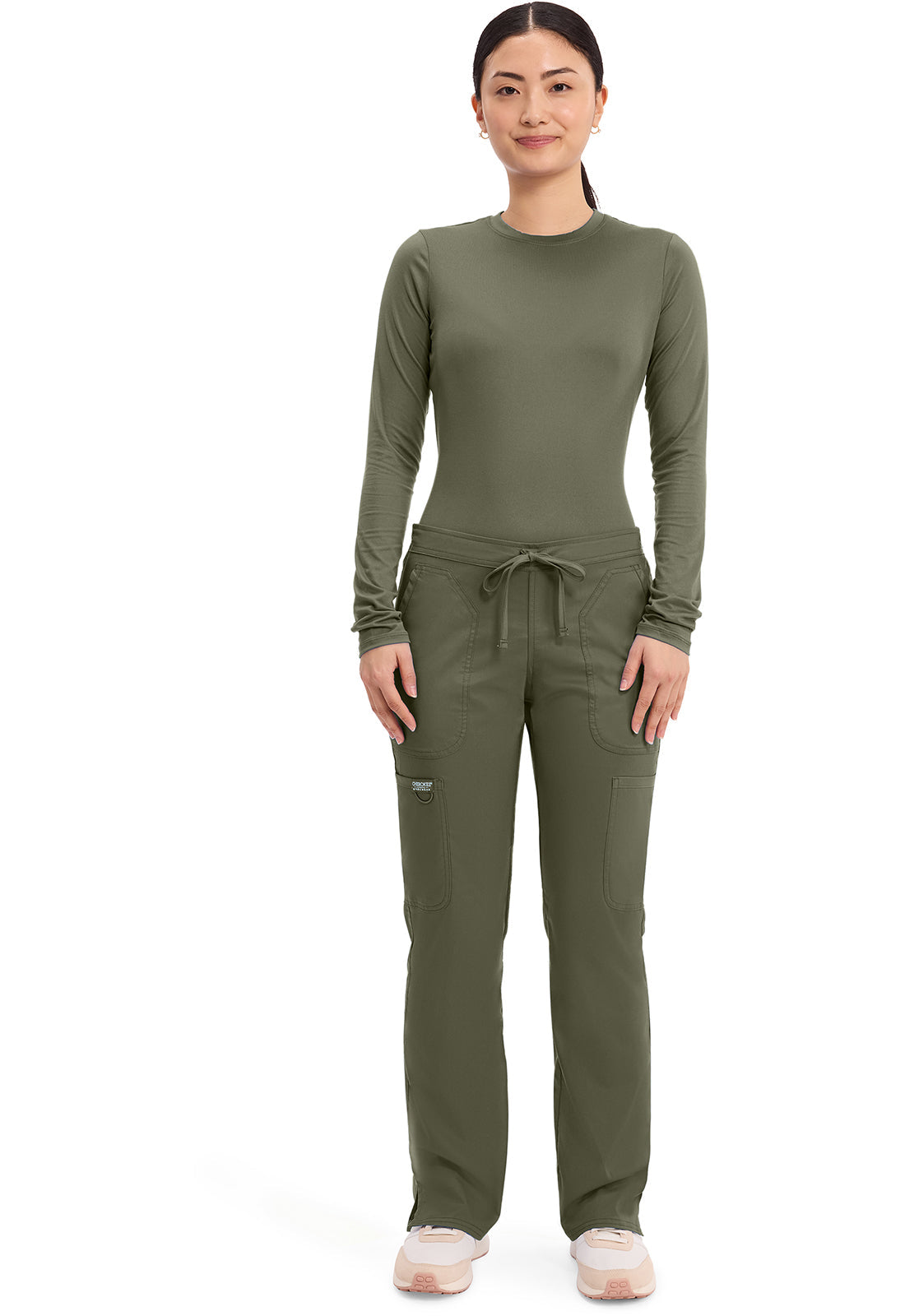Workwear Revolution WW120 Women's Mid Rise Moderate Flare Drawstring Scrub Pants Olive
