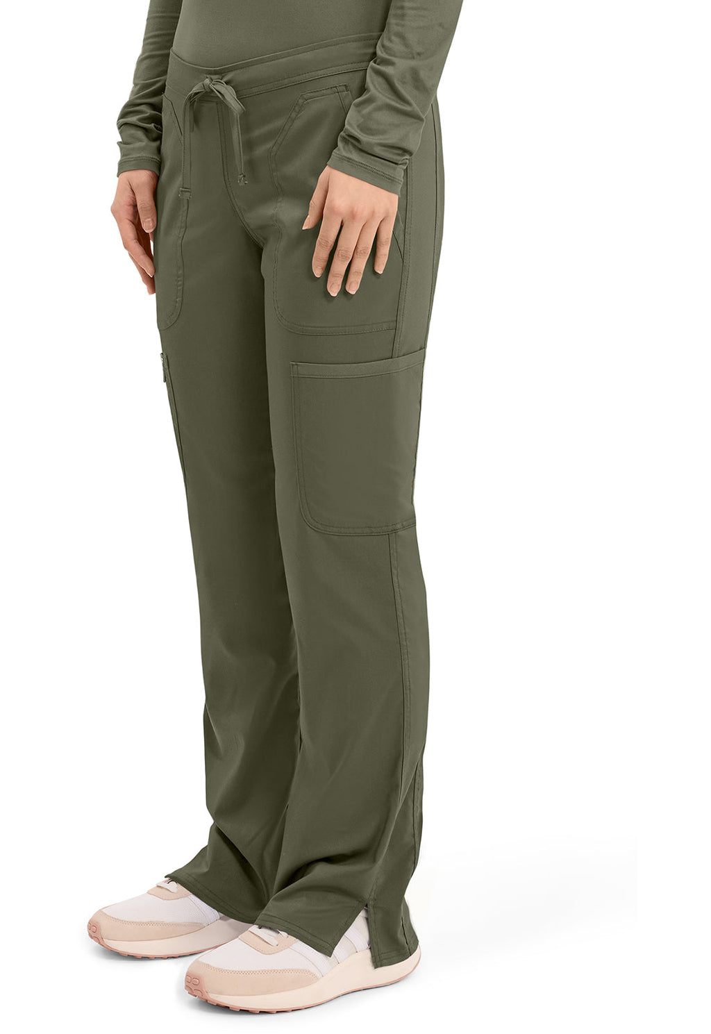 Workwear Revolution WW120 Women's Mid Rise Moderate Flare Drawstring Scrub Pants Olive