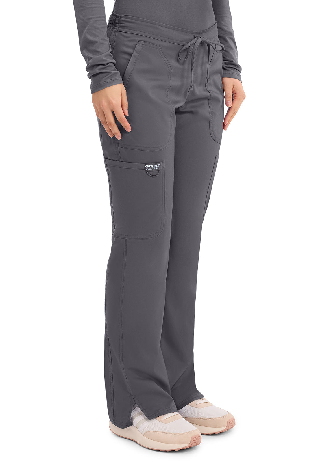 Workwear Revolution WW120 Women's Mid Rise Moderate Flare Drawstring Scrub Pants Pewter