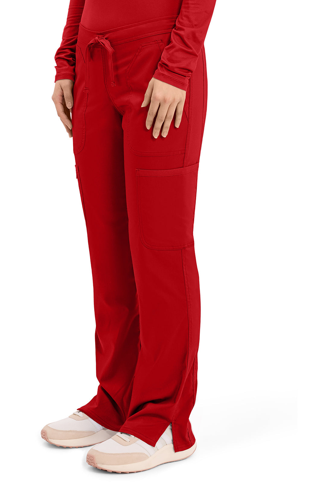 Workwear Revolution WW120 Women's Mid Rise Moderate Flare Drawstring Scrub Pants Red