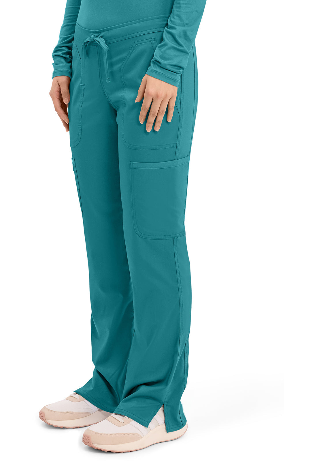 Workwear Revolution WW120 Women's Mid Rise Moderate Flare Drawstring Scrub Pants Teal Blue