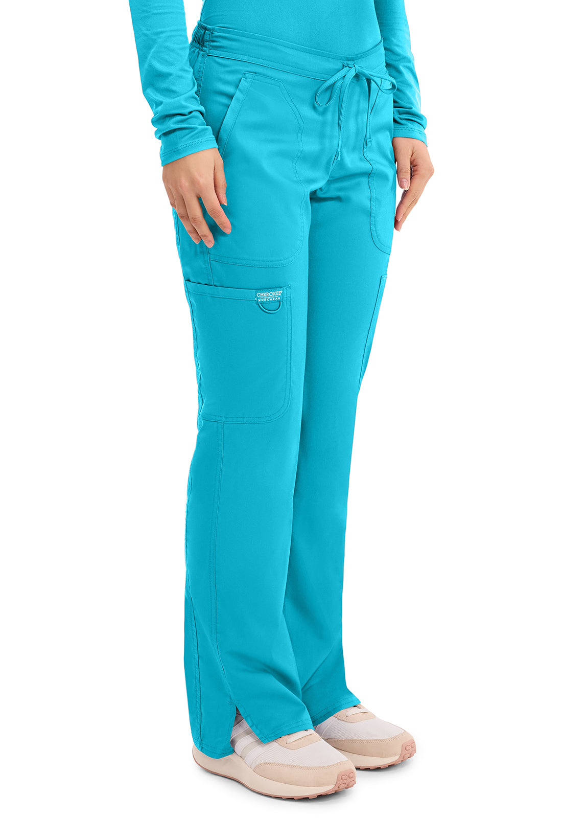 Workwear Revolution WW120 Women's Mid Rise Moderate Flare Drawstring Scrub Pants Turquoise