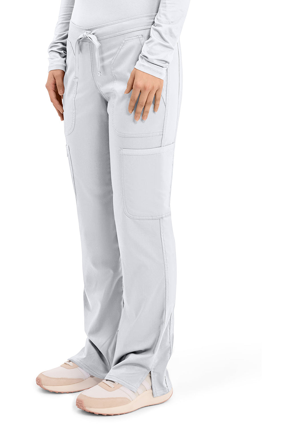 Workwear Revolution WW120 Women's Mid Rise Moderate Flare Drawstring Scrub Pants White
