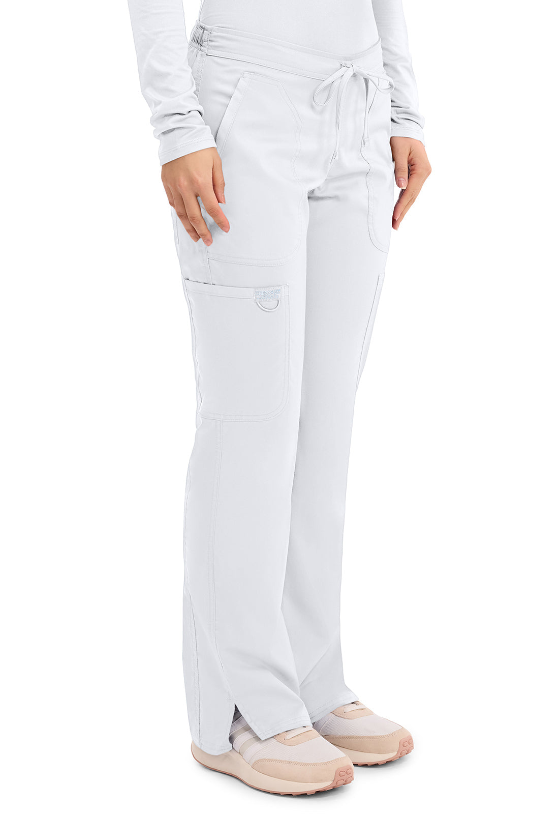 Workwear Revolution WW120 Women's Mid Rise Moderate Flare Drawstring Scrub Pants White