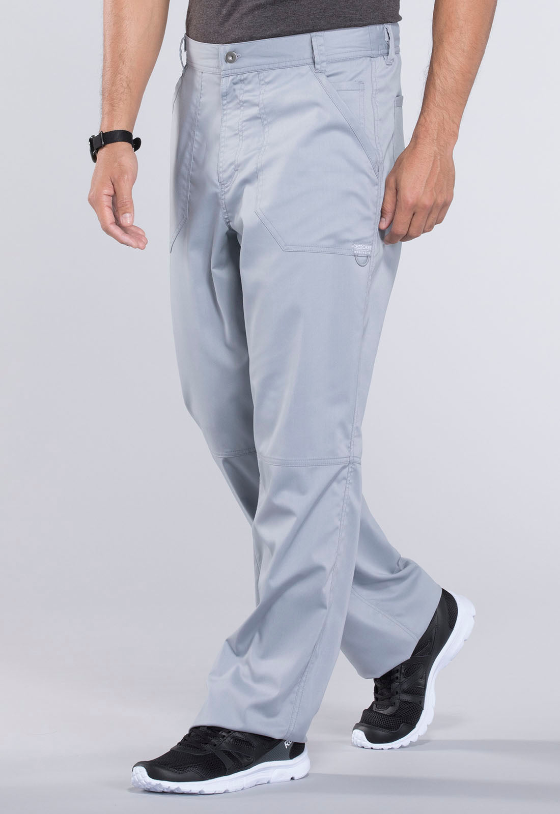 Revolution WW140 Men's Fly Front Pants Grey Model Image Right Side | Cherokee Workwear