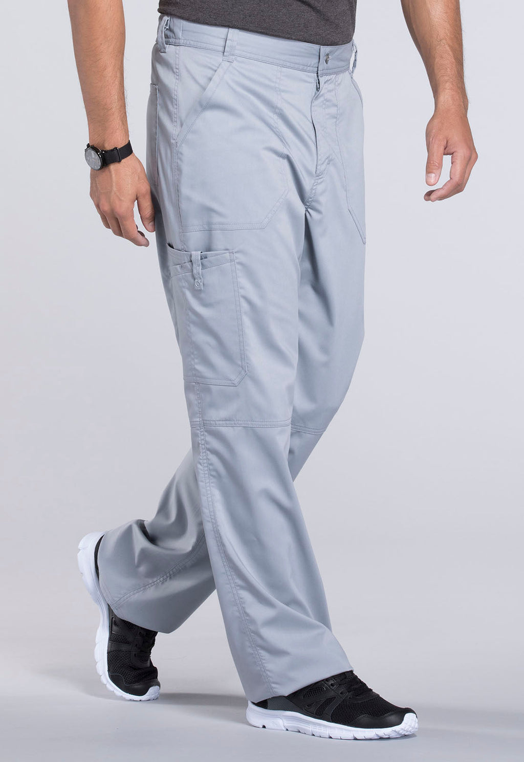 Revolution WW140 Men's Fly Front Pants Grey Model Image Left Side | Cherokee Workwear