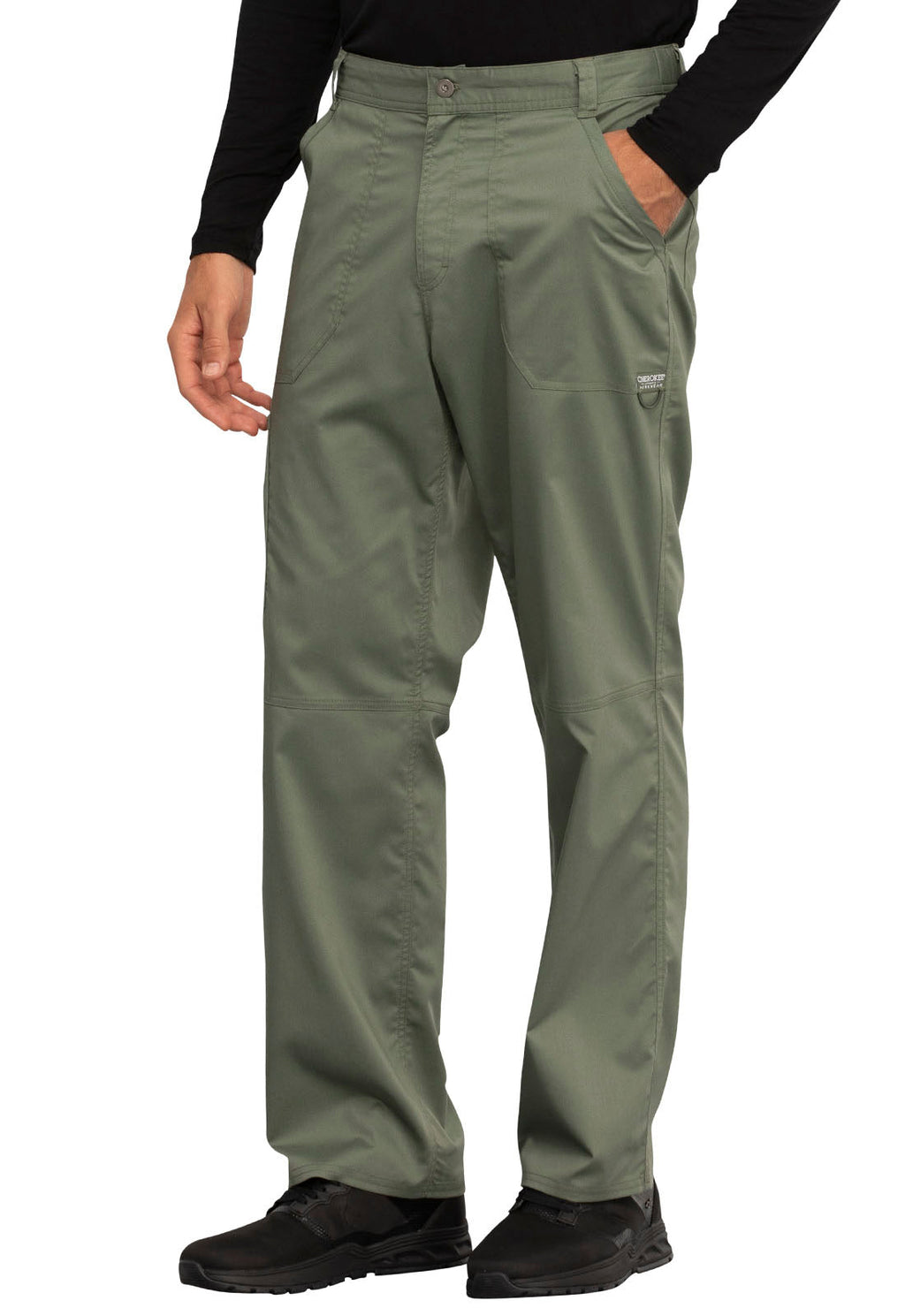 Revolution WW140 Men's Fly Front Pants Olive Model Image Right Side | Cherokee Workwear
