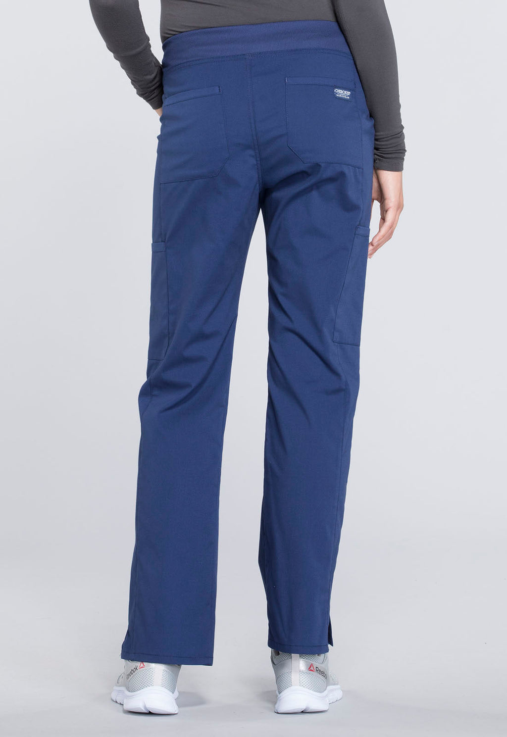 Professionals WW170 Mid Rise Straight Leg Pull-on Cargo Pants Navy Model Image Back | Cherokee Workwear