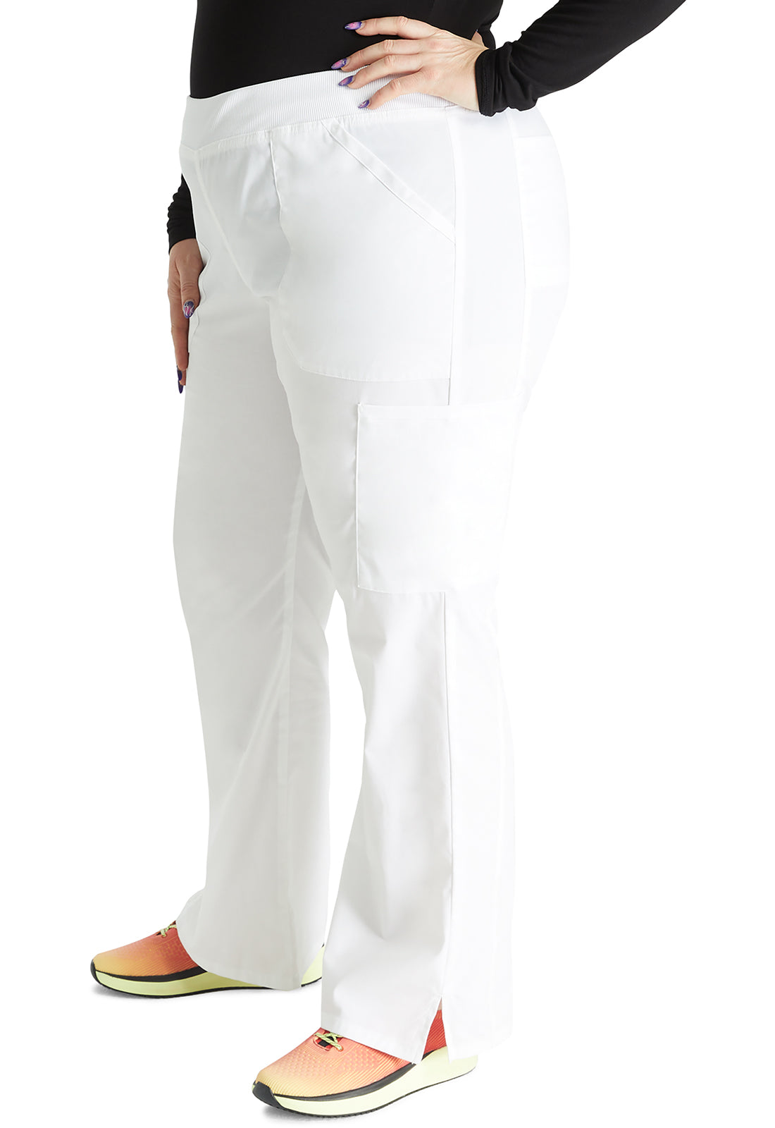Professionals WW170 Mid Rise Straight Leg Pull-on Cargo Pants White