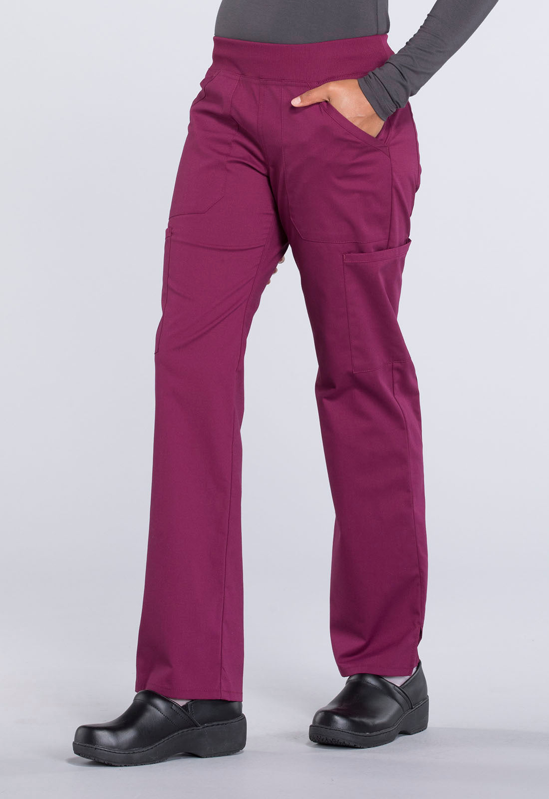 Professionals WW170 Mid Rise Straight Leg Pull-on Cargo Pants Wine
