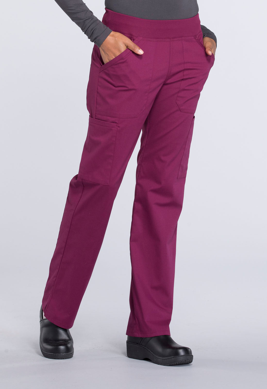 Professionals WW170 Mid Rise Straight Leg Pull-on Cargo Pants Wine