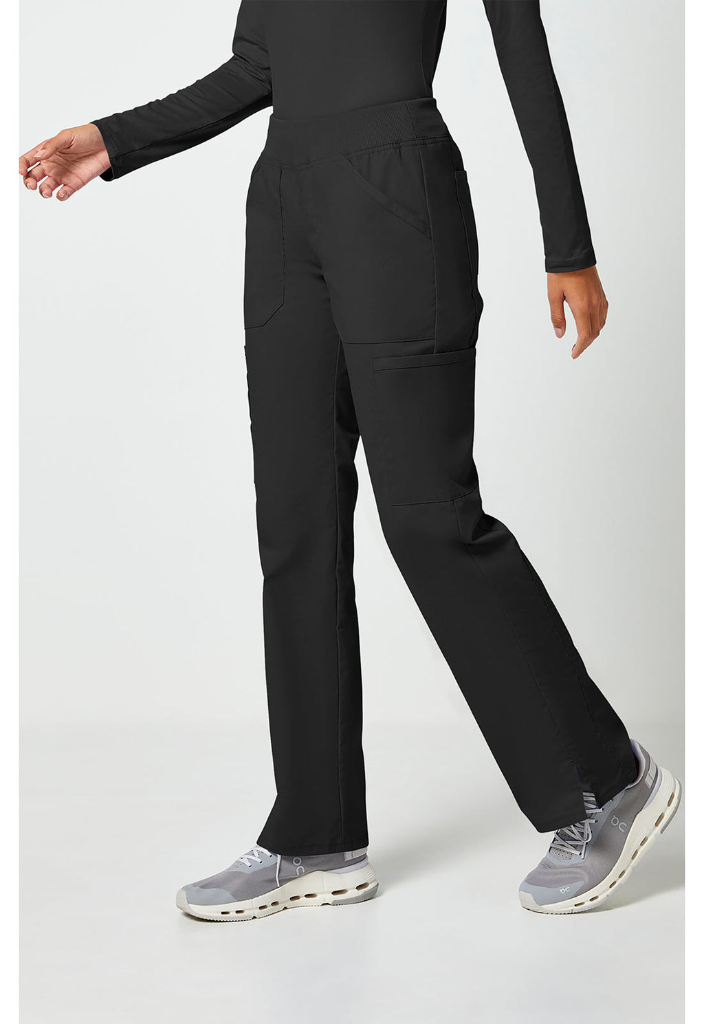 Workwear Professionalessionals WW170 Women's Mid Rise Straight Leg Pull-on Cargo Scrub Pants Black