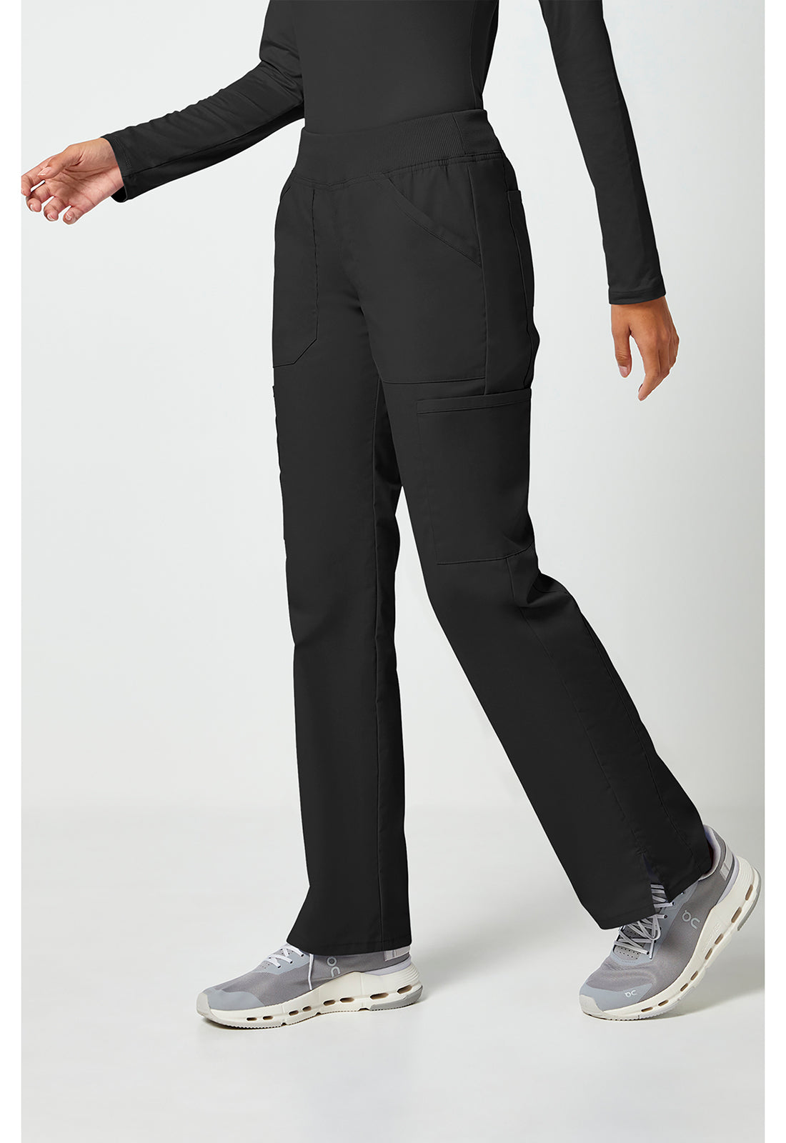 Workwear Professionalessionals WW170 Women's Mid Rise Straight Leg Pull-on Cargo Scrub Pants Black