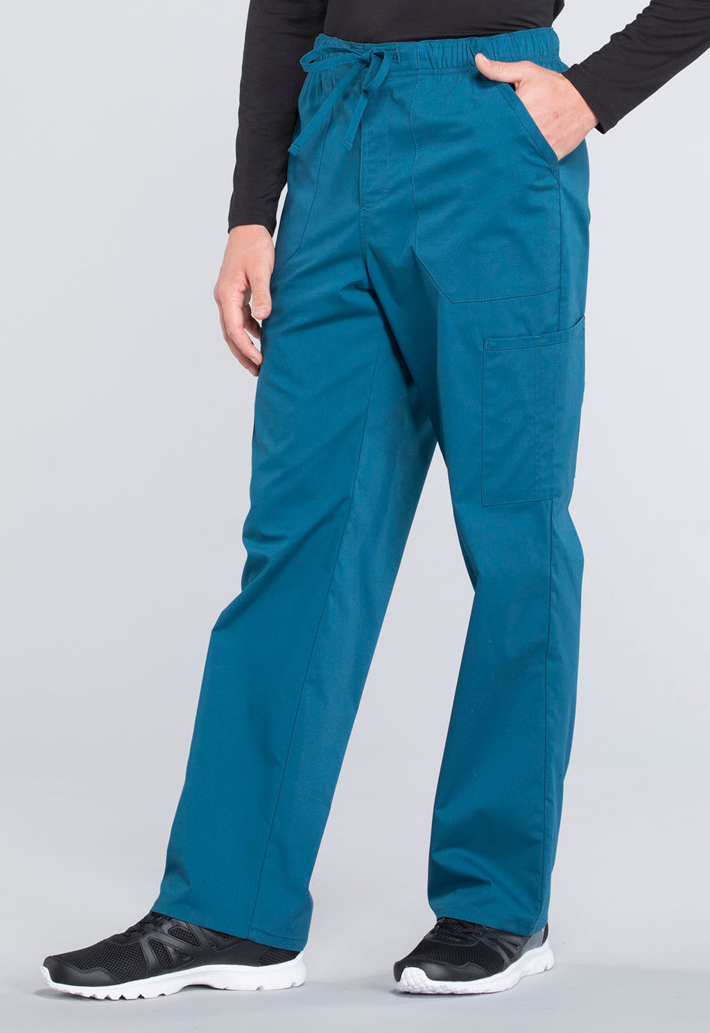 Professionals WW190 Men's Tapered Leg Fly Front Cargo Pants Caribbean Blue Model Image Right Side | Cherokee Workwear